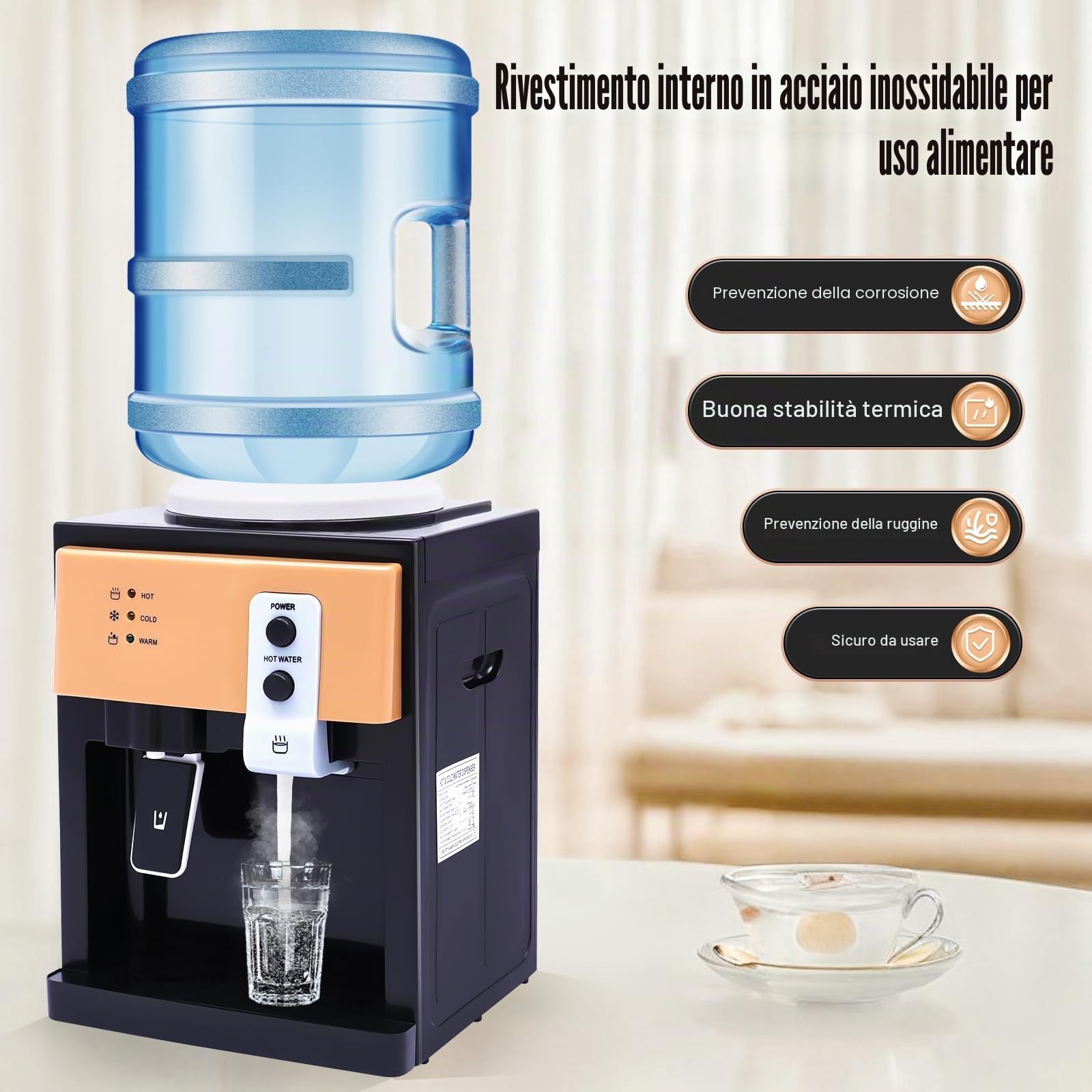 Distributore elettrico di acqua calda e fredda 550 W, uscita acqua potabile, ufficio domestico, ufficio, desktop, 5 – 18 l, nero