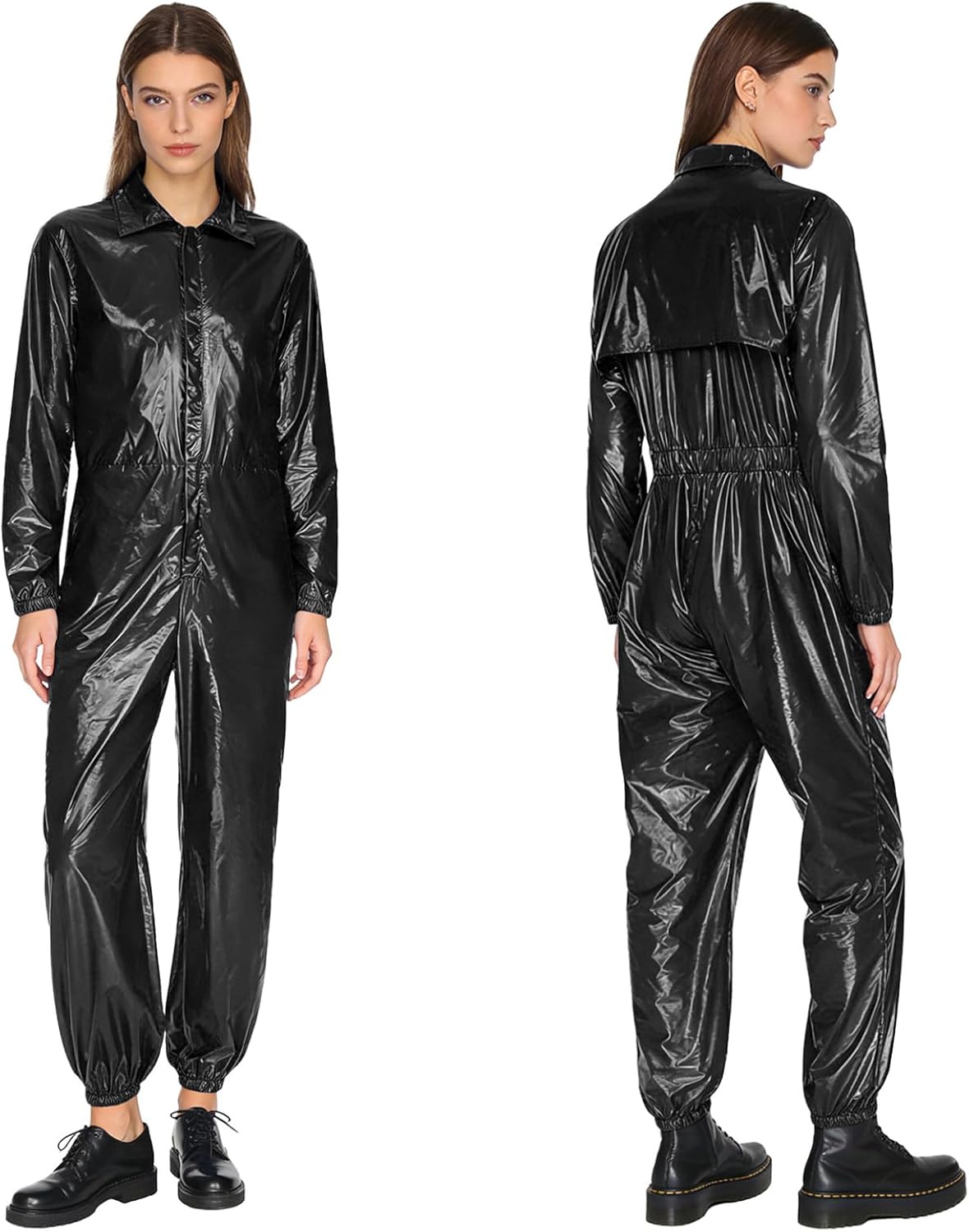 renvena Womens Work Overalls Water Resistant Long Sleeve Coveralls Mechanic Jumpsuit Workwear Black Large