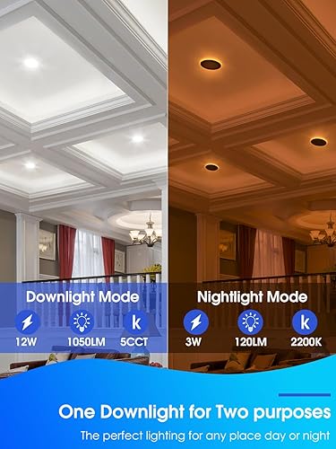 Miniatura 2 de Paquete de 12 luces LED empotrables de techo 5CCT de 6 pulgadas con luz nocturna, 2700 K3000 K3500 K4000 K5000 K seleccionables, iluminación