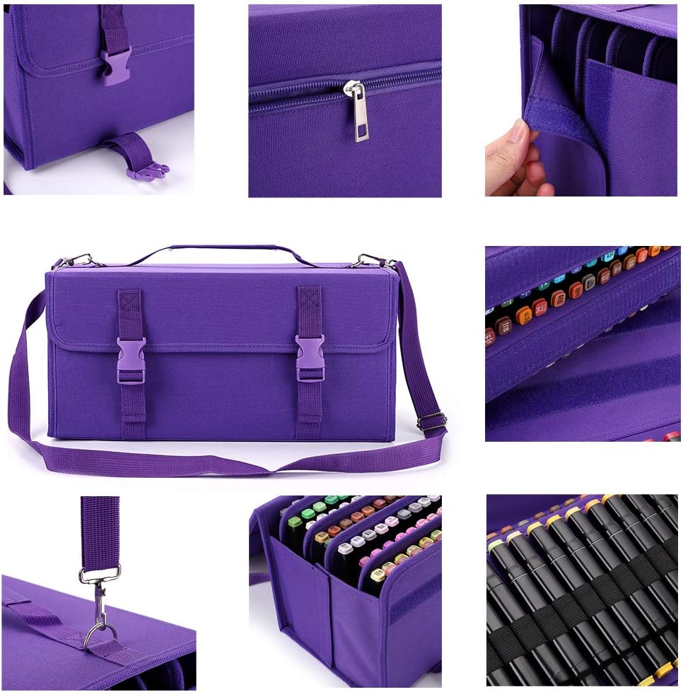 BTSKY New 171 Slots Marker Case Lipstick Organizer-Canvas Markers Holder for Markers and Sketch Markers Purple