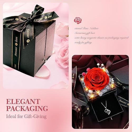 Miniatura 6 de Collar de rosas reales preservadas con corazón "I Love You en 100 idiomas", regalo romántico de aniversario de Navidad para esposa, novia, collar de