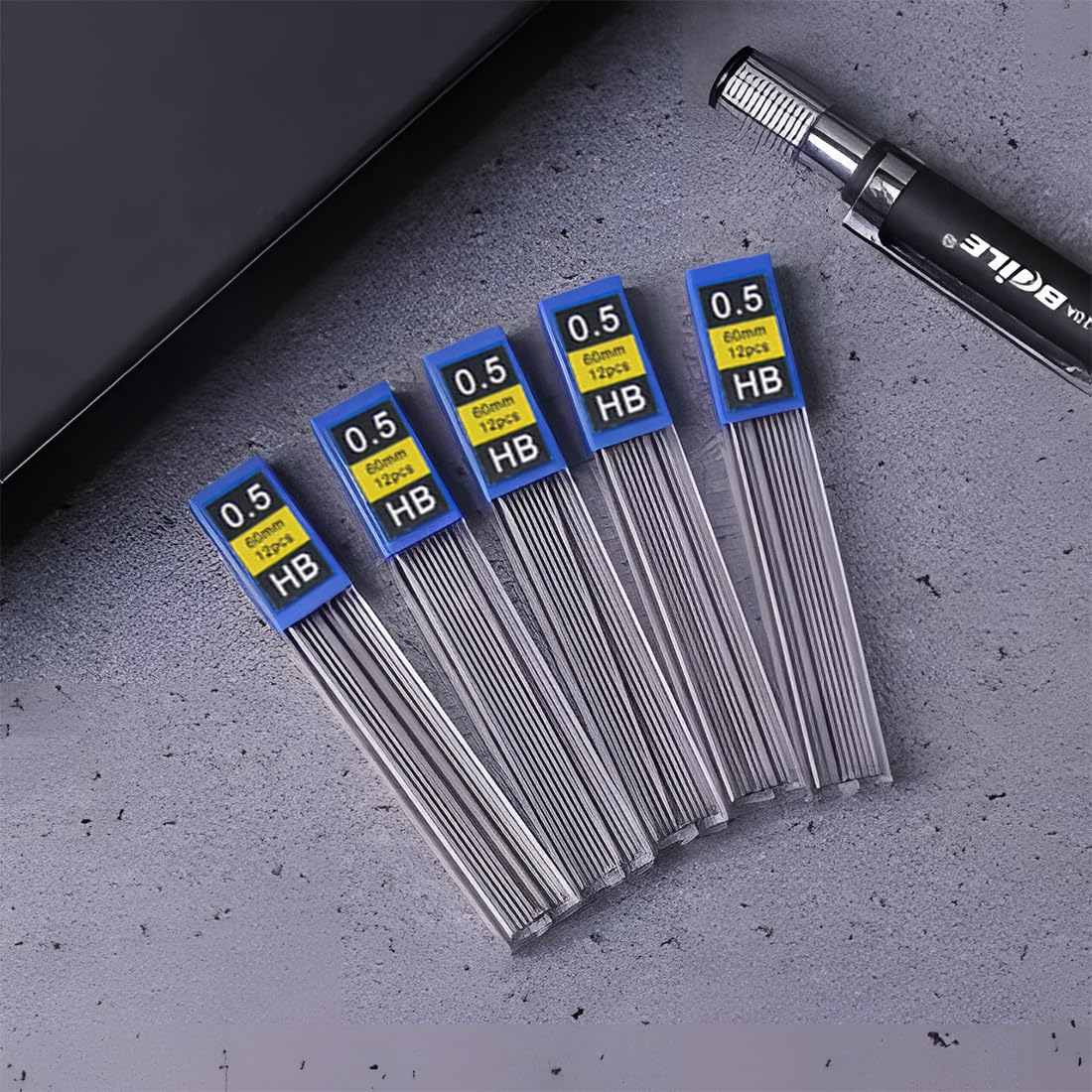 Mine HB 0.5 mm Infrangibili per Portamine, 120 Pezzi, Nero e Bianco