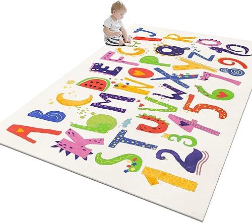 HiiARug Alfombra para niños con números del alfabeto ABC, alfombra educativa para bebés, alfombra de juego para bebés, alfombra de área grande,