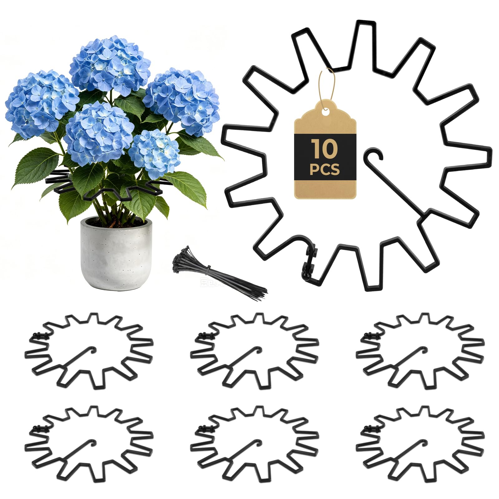 WUQNGI Pflanzenstütze, 10 Stück Staudenhalter Rund, Einstellbare Hortensien Stütze Ø 21,5 cm, Robust Pflanzenhalter für Garten als Staudenstütze, Rosenstütze, Blumenstütze, Pfingstrosen Halterung