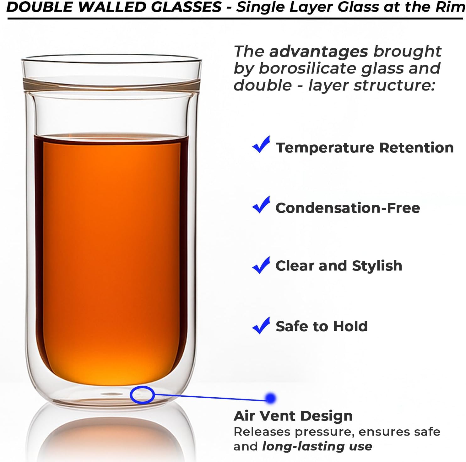 Aquach Double Wall Glass Cup 16oz 2pcs, Clear Insulated Coffee Drinking Glasses, Single Mouth/Double Body - Image 5