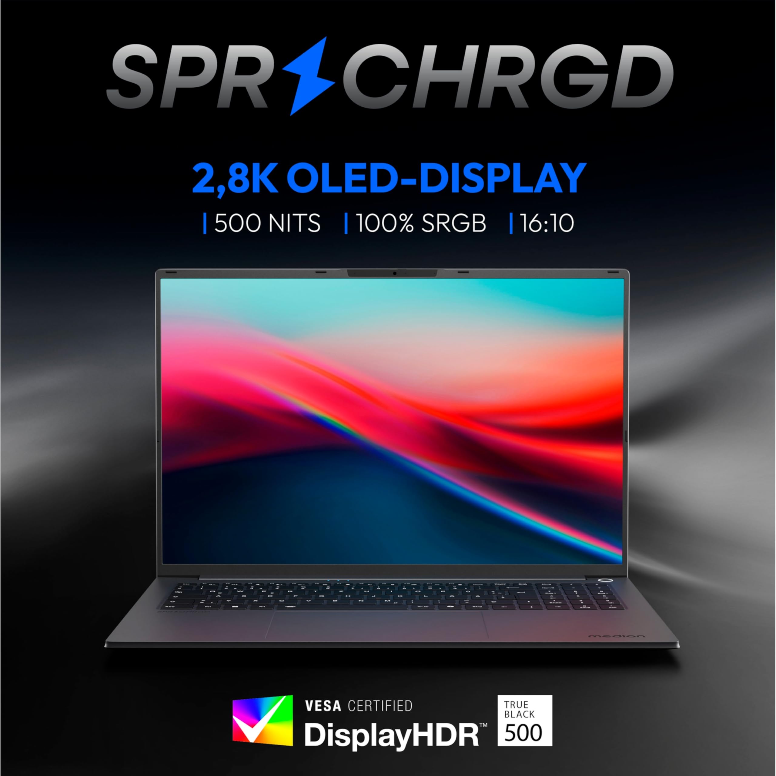 MEDION SPRCHRGD 16 S1 40,6 cm (16" Zoll 120Hz 2.8K OLED) Laptop (Copilot+ PC, Core Ultra 5 228V, 32GB DDR5 RAM, 512GB SSD, Windows 11 Home)
