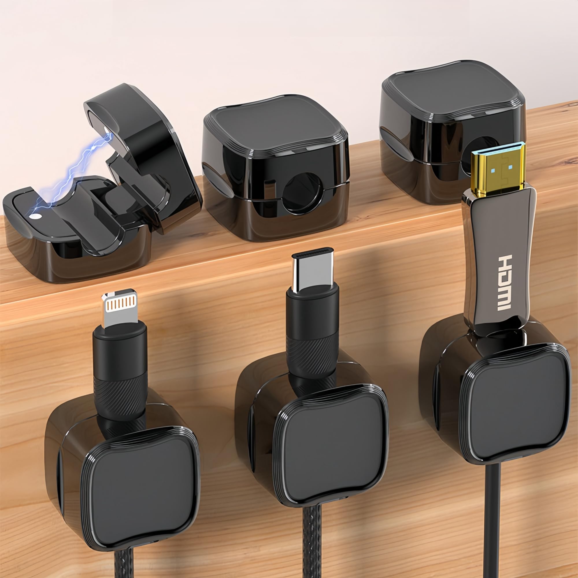 Aerkersun 6PCS Magnetic Cable Holder for Nightstand – Phone Charging Cord Organizer, Stick-on Magnetic Cable Clips, Cable Management for Bedroom, Office, and Car