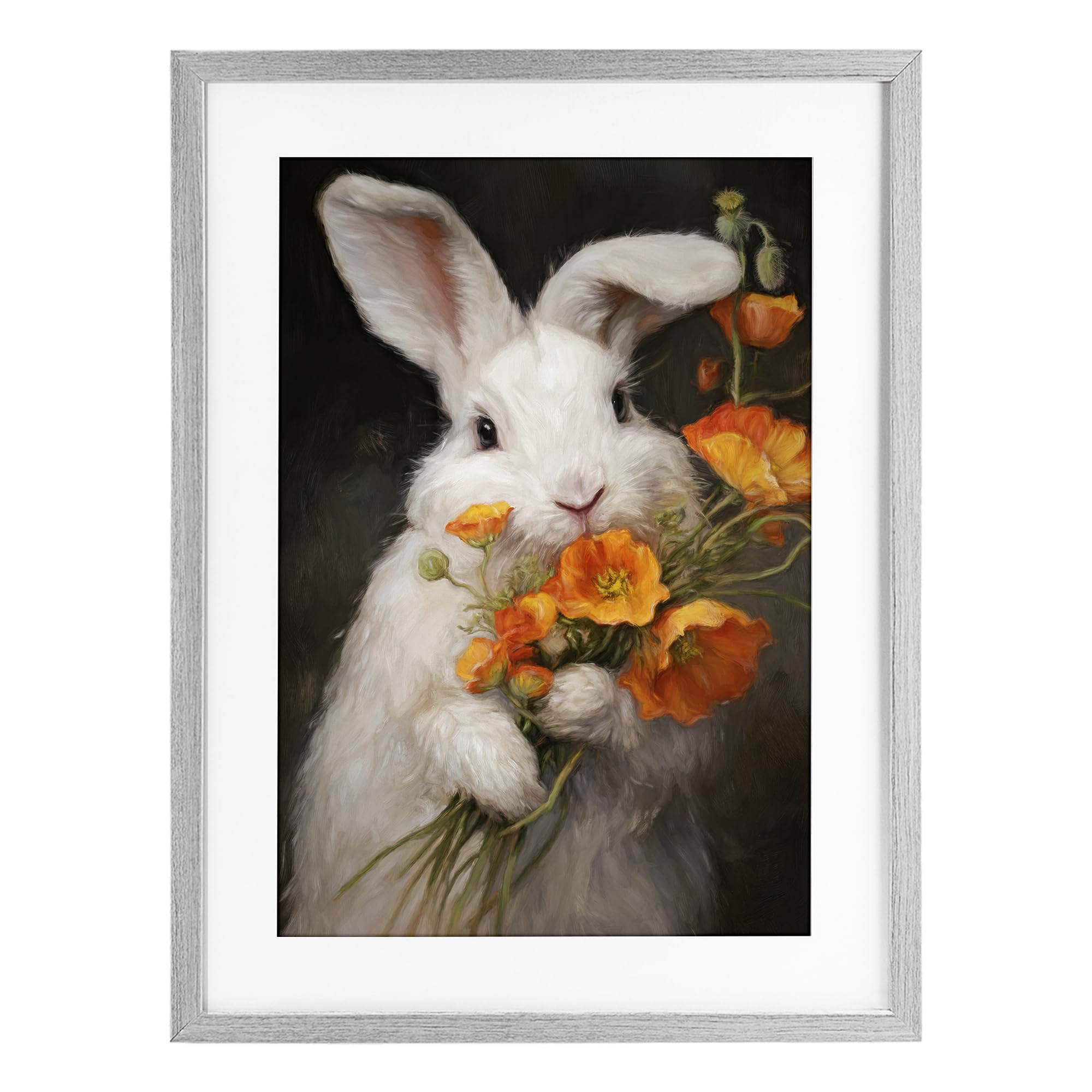 Stupell Industries Farmhouse Gray (Textured) 'Floppy Loves Her Poppies'| Framed Print Under Glass