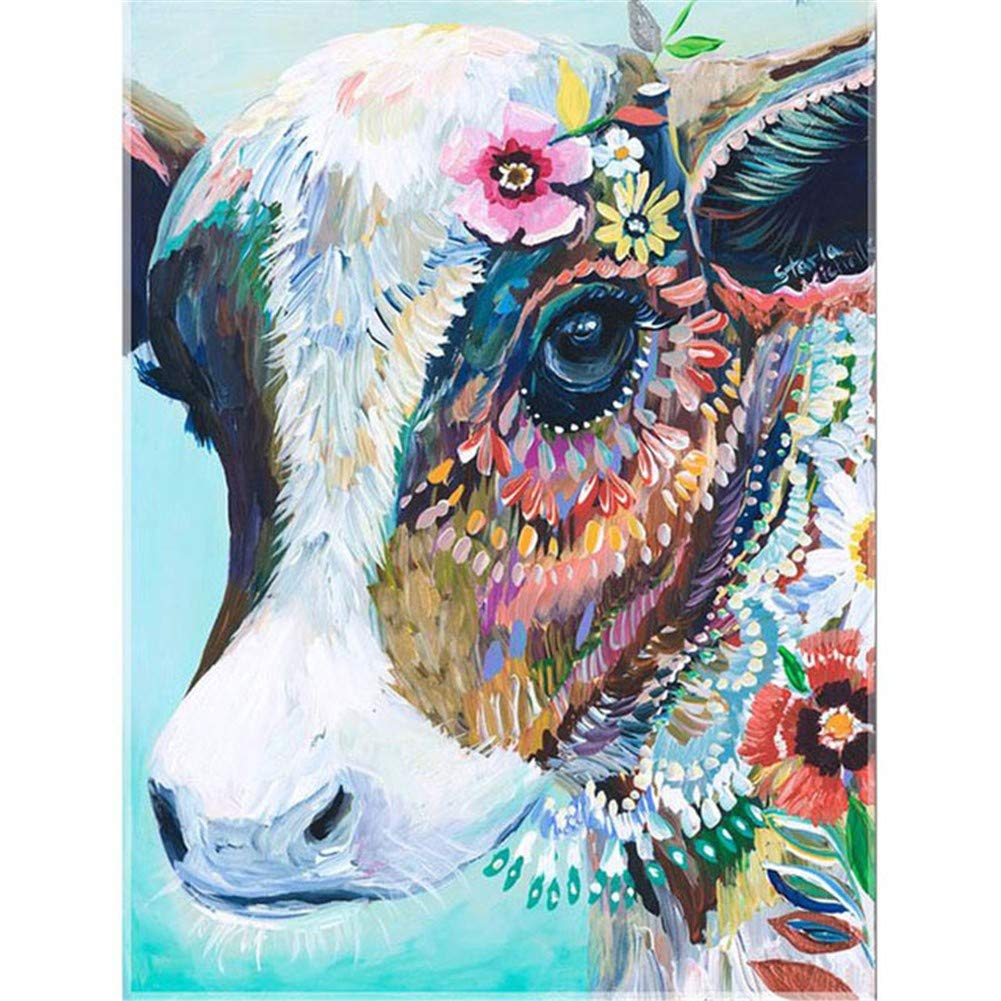 Toile diamant art painting vache colorée anti-stress maison