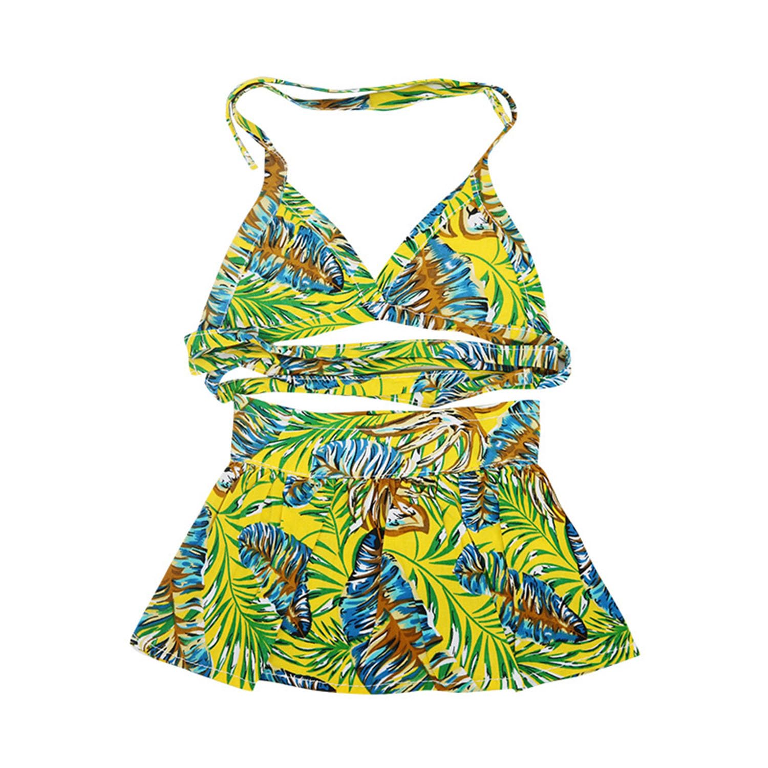 Dog Bikini Swimsuit Summer Puppy Bathing Dress Beach Clothes Cat Costume for Puppy Dog Cat Yellow Hawaii S