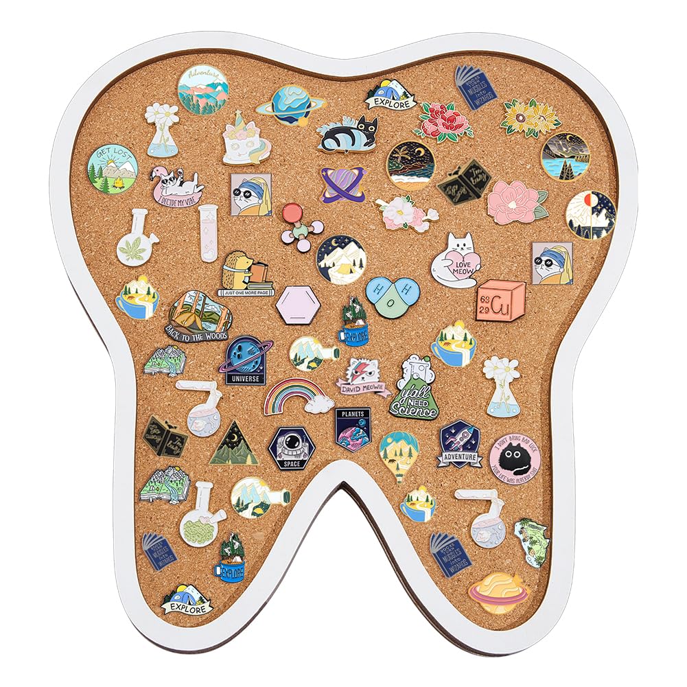 BENECREAT Tooth Pin Cork Board, 30x28cm Wall Mounted Corkboard with White Frame Bulletin Display Board for Brooch Pin Storage Display, Office Home and School Decor โ image 1