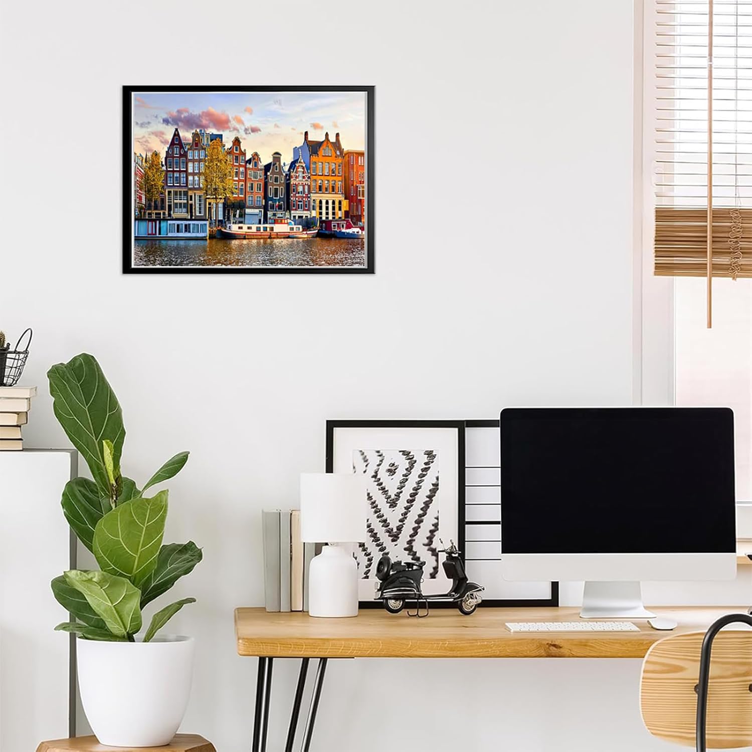EATUKYIC Diamond Painting City Amsterdam Netherlands Dancing Houses Over River Amstel in Old European City, Spring Landscape for Adult Painting Kits Diamond Art Perfect for Home Wall Decor 12x16 inch