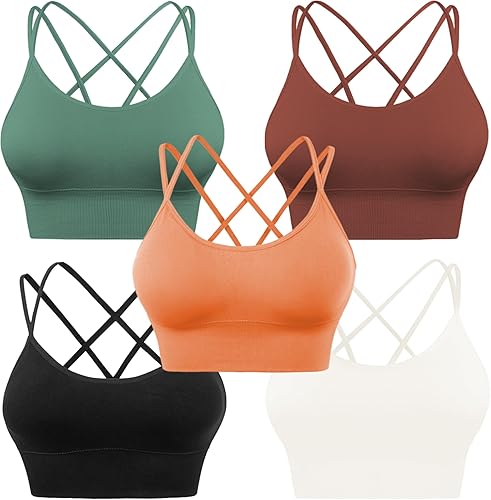 Evercute Cross Back Sport Bras Padded Strappy Criss Cross Cropped Bras for Yoga Workout Fitness Low Impact