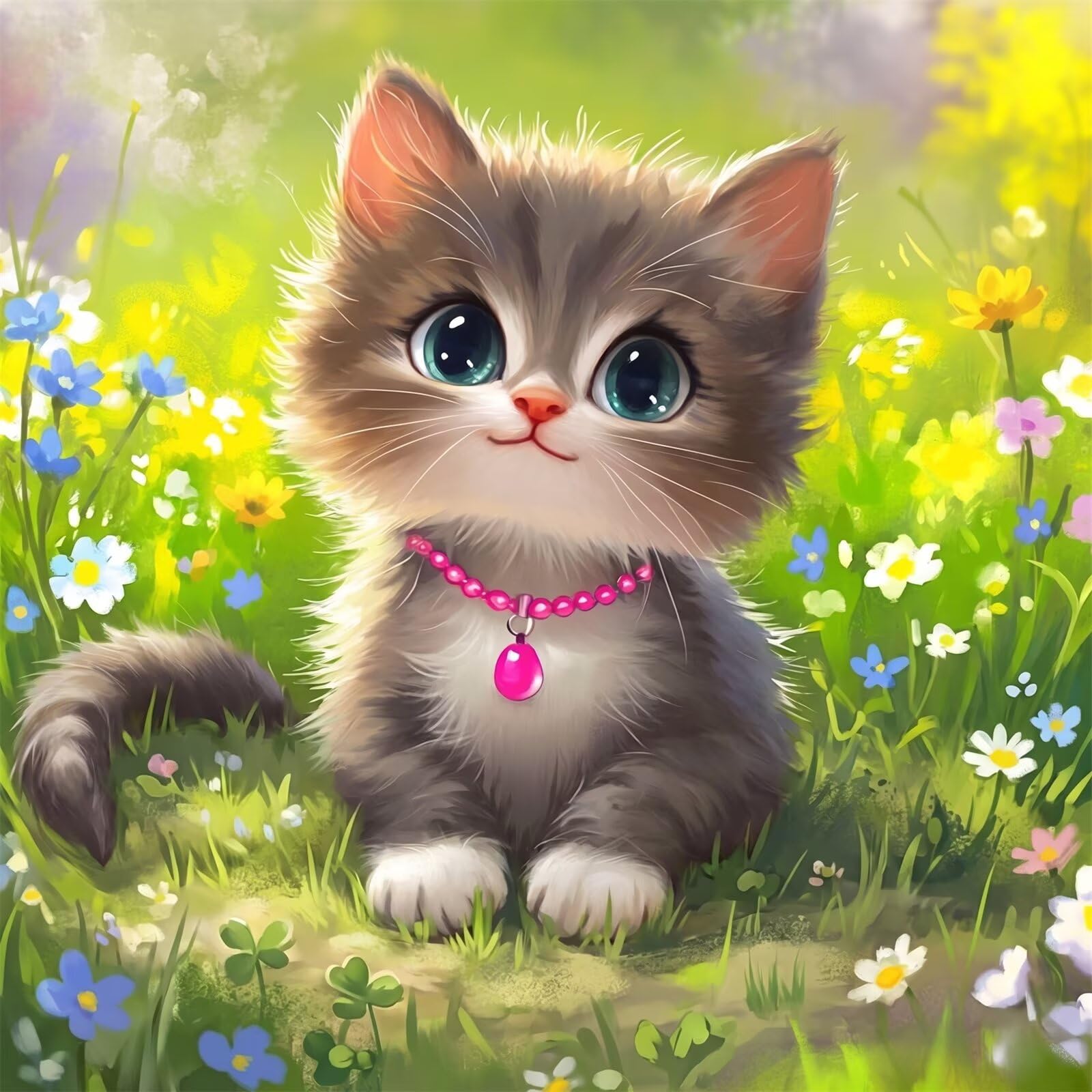 Diamond Painting Adulti, Gatto Diamond Painting Kit Completo, 5D Pittura Diamante Bambini Attività Manuale Creativa e Regalo, Diamantini Crystal Art Tela Fai Da Te Kit 70x70cm Fiori e piante FX#901