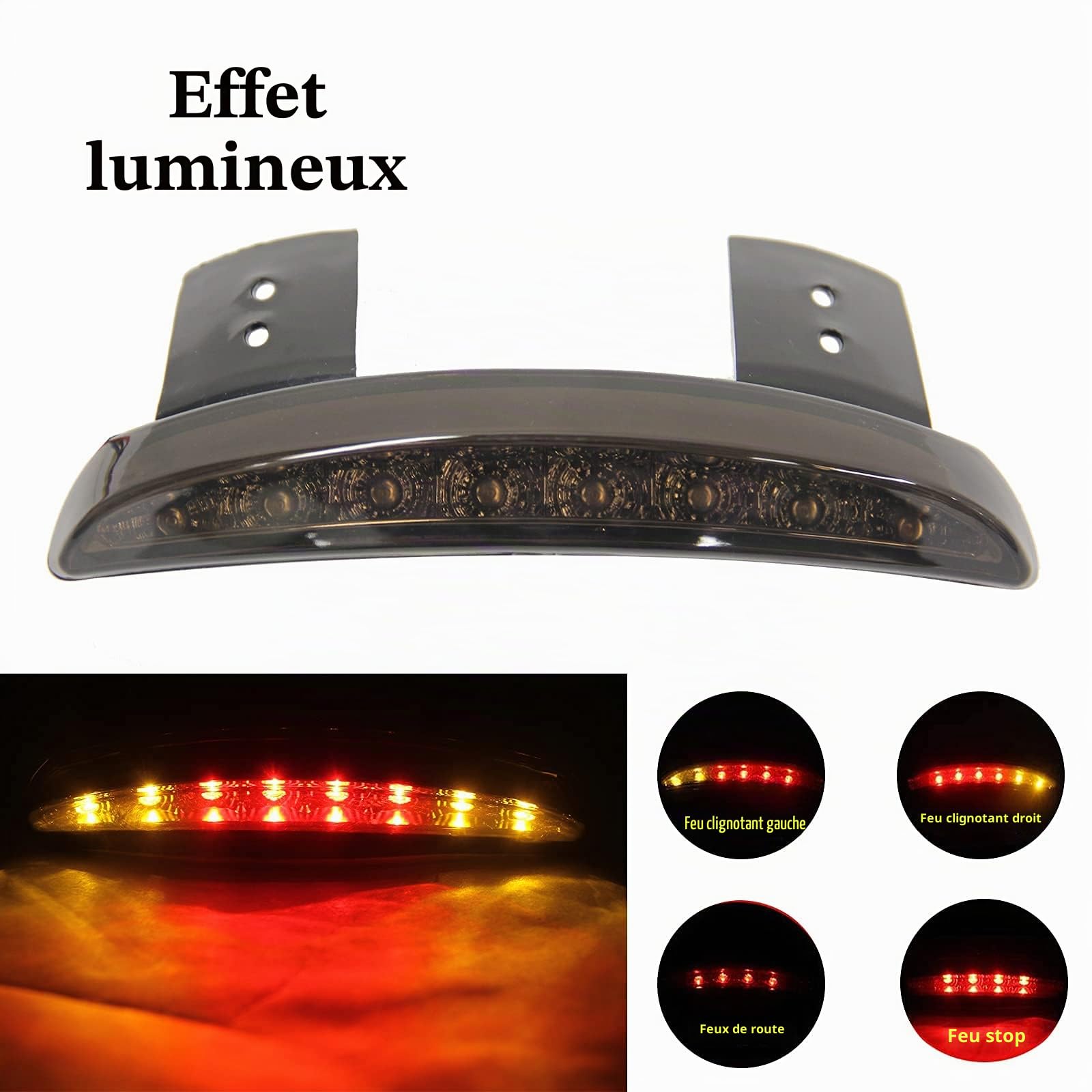 JMTBNO Feu Arrière Moto Clignotant Indicateurs 8 LED Hachée Plaque de Bord de Garde-Boue Frein Stop Arrière Arrêt Feu Lampe Intégrés pour Sportster XL883N 1200N XL1200V XL1200X