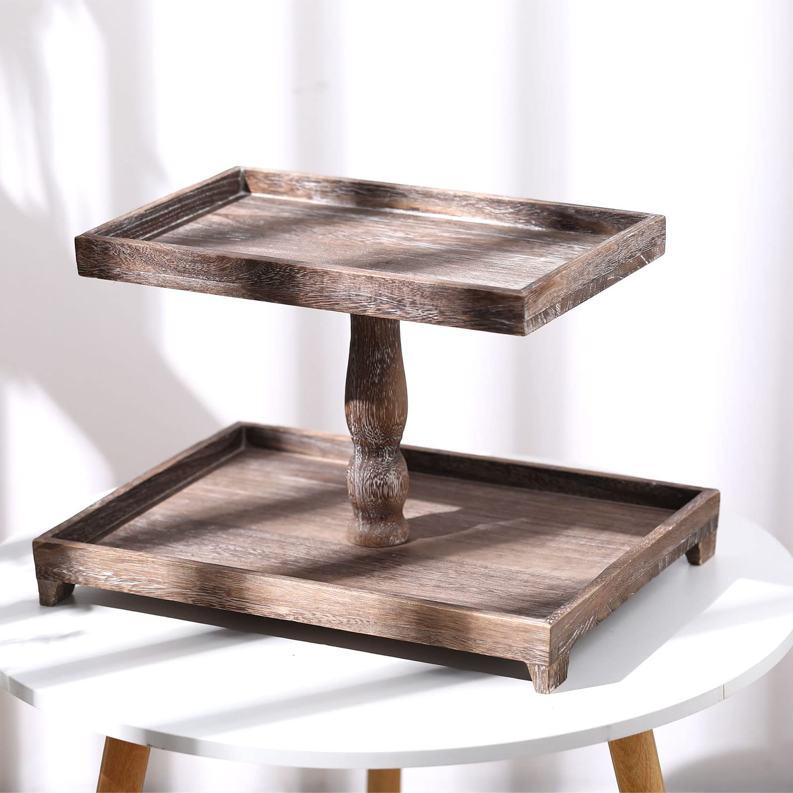 Farmhouse Tiered Tray Stand Rustic Wood Tiered Tray Decor Holder