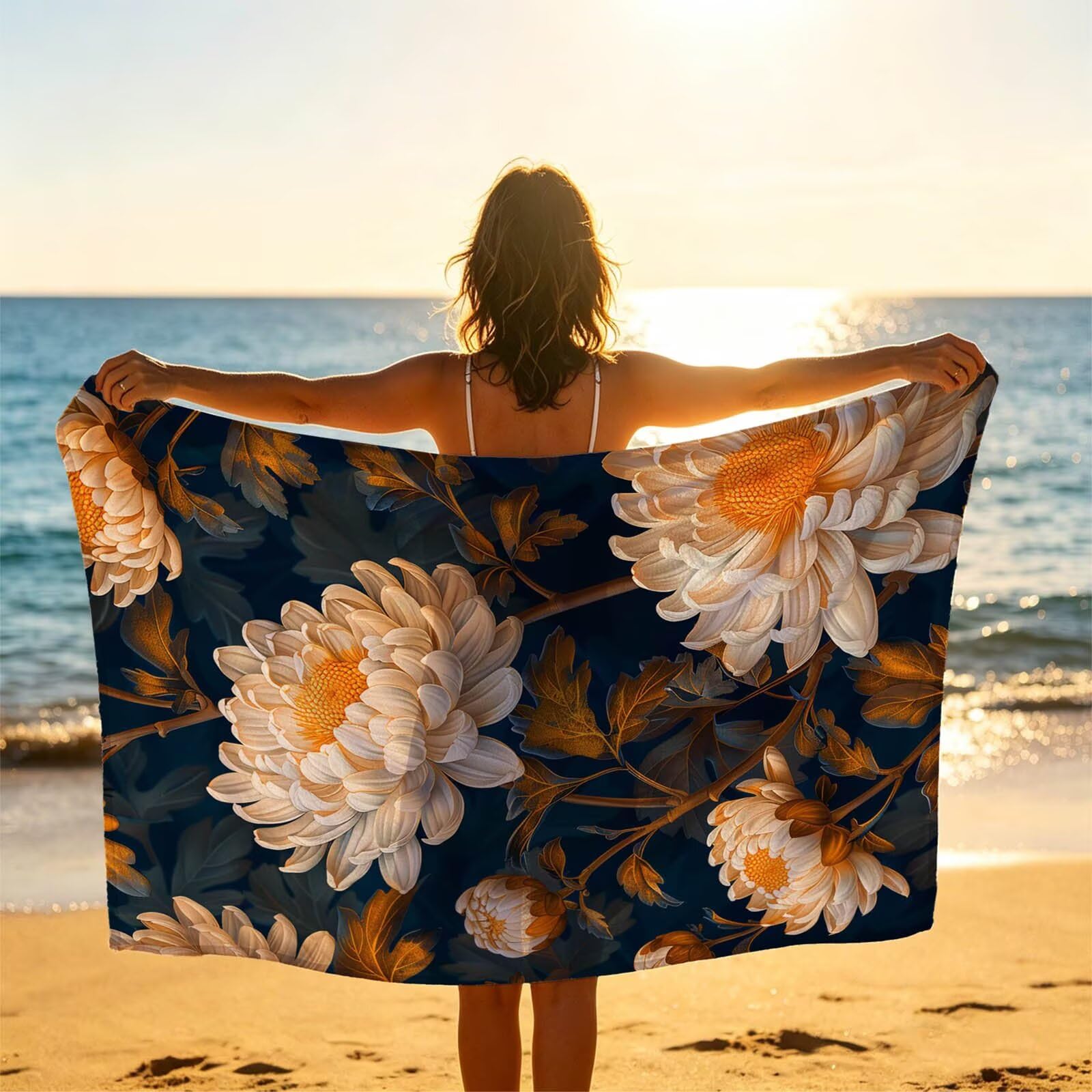 Flor Toalla Playa 220 x 160 Resistente a la Arena Secado rápido Ligero, Toalla Playa Grande 160x220cm Suave Cómodo como Gym Yoga Sauna Toallas Baño Grandes Exterior Travel Essentials Blanco XTLS-2165
