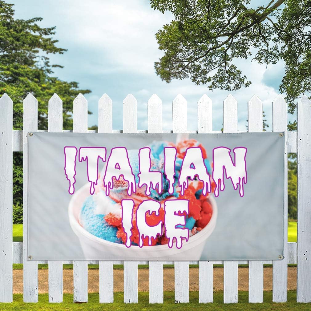 Vinyl Banner Multiple Sizes Italian Ice A Outdoor Advertising Printing Retail Outdoor Weatherproof Industrial Yard Signs 4 Grommets 24x36Inches