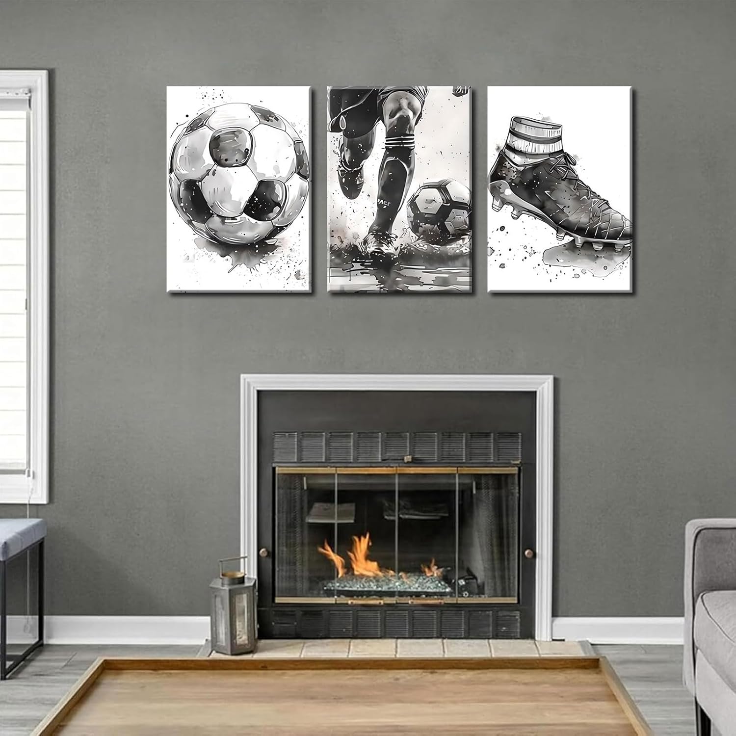 3Pcs Soccer Canvas Wall Art Black and White Football Decor pictures Modern Sports Theme Poster Prints for Stadium Boys Room Locker Room Living Game Room Home Decoration - Image 4