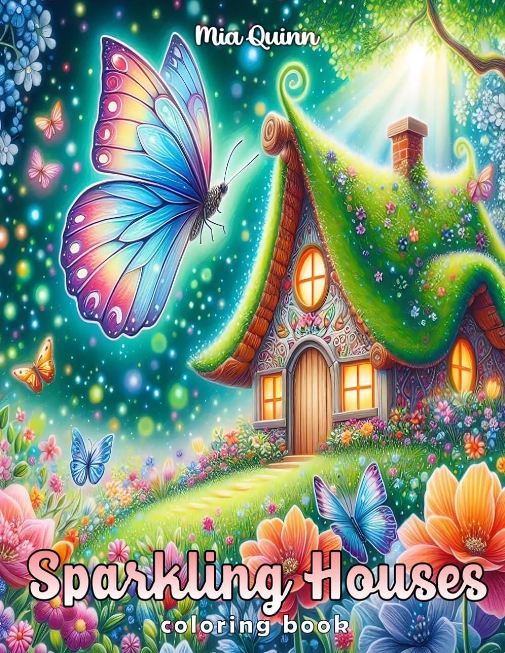 Sparkling Houses Coloring Book: A Whimsical Grayscale Coloring Adventure for Adults for Stress Relief & Relaxation (Houses Shaped Like Guitars, Flowers, Animals & More) (Fantasy Homes Coloring Books)