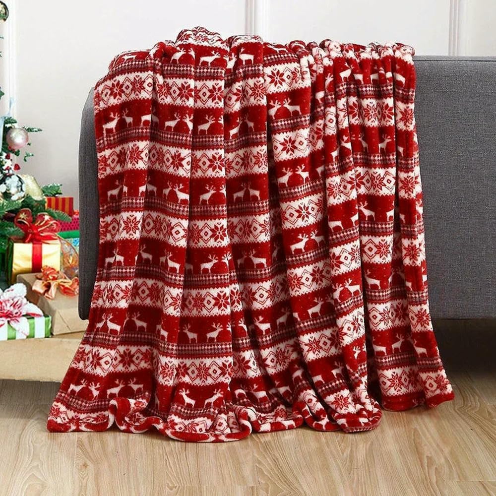 ZBDP - Manta de terciopelo de lujo súper suave con estampado navideño, decoración del hogar, manta cálida y acogedora