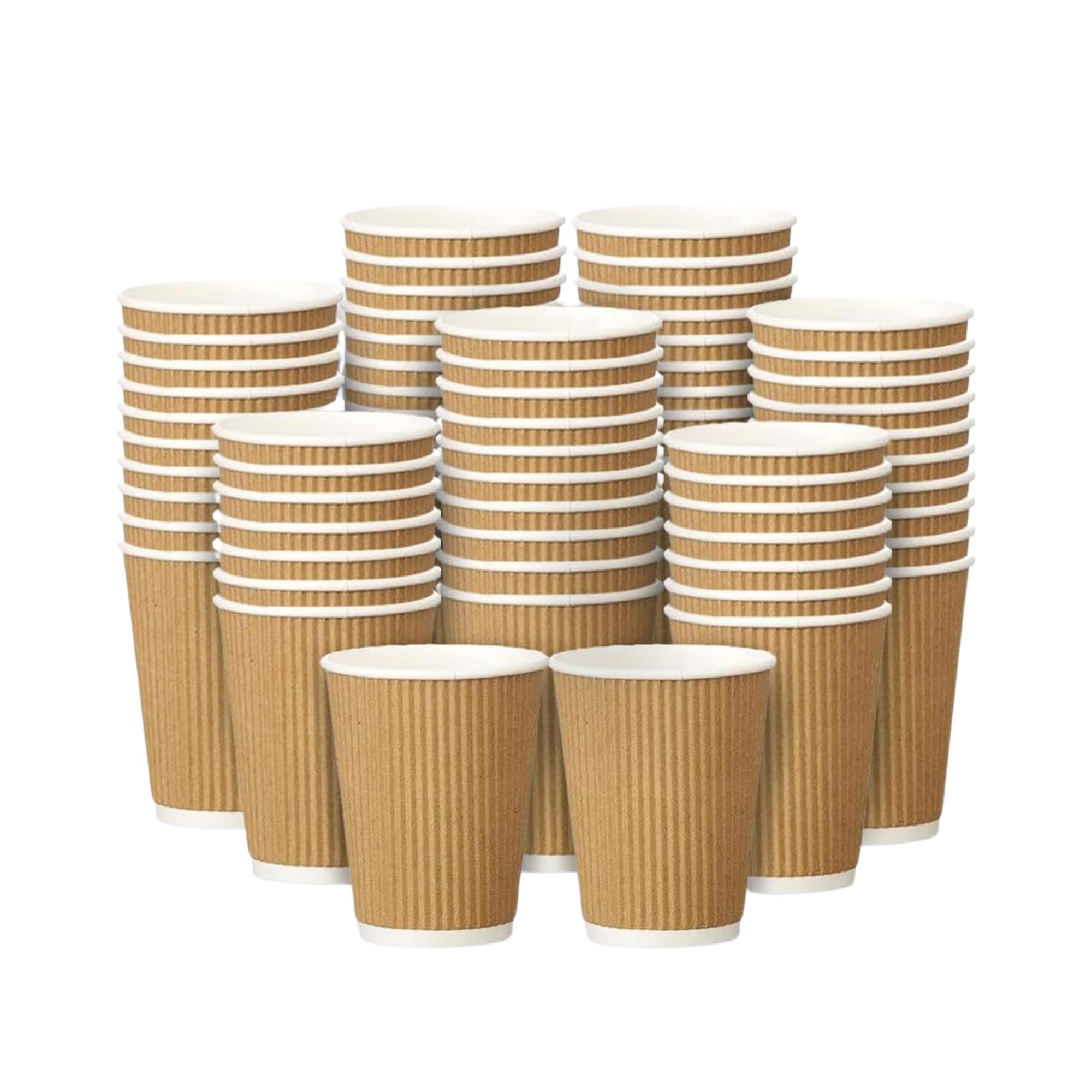 EcoWise 8Oz Disposable Coffee Cups - Pack of 500 Brown Triple Wall Insulated Coffee Cups - Takeaway Kraft Paper Ripple Cups for Hot and Cold Drinks
