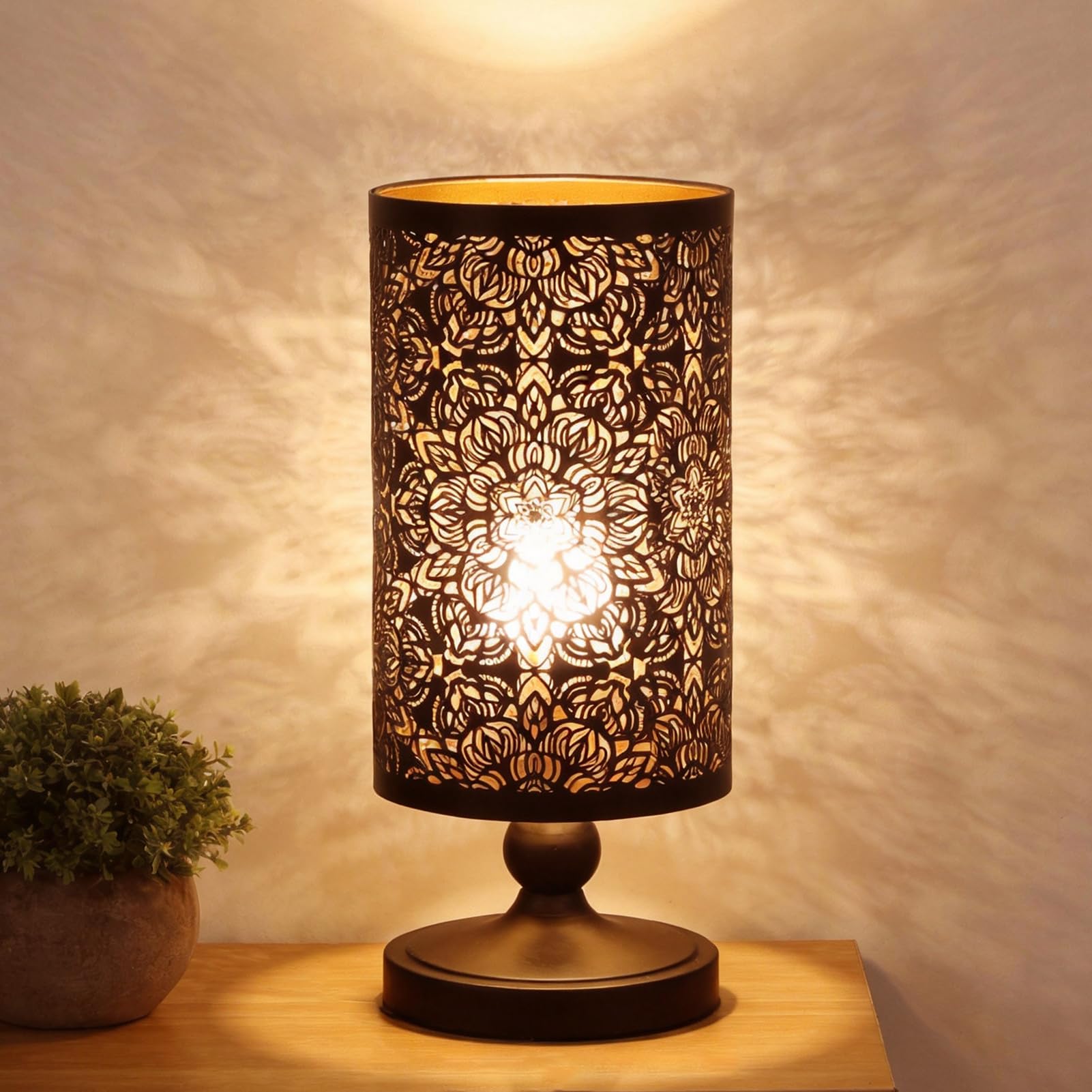 Metall Lampenschirm Zylindrisch 12x20cm Mit Blumen-Lasergravur – Abnehmbarer Hohllampenschirm Für E27/E26, Vintage-schwarz Für Tisch- Und Stehlampen