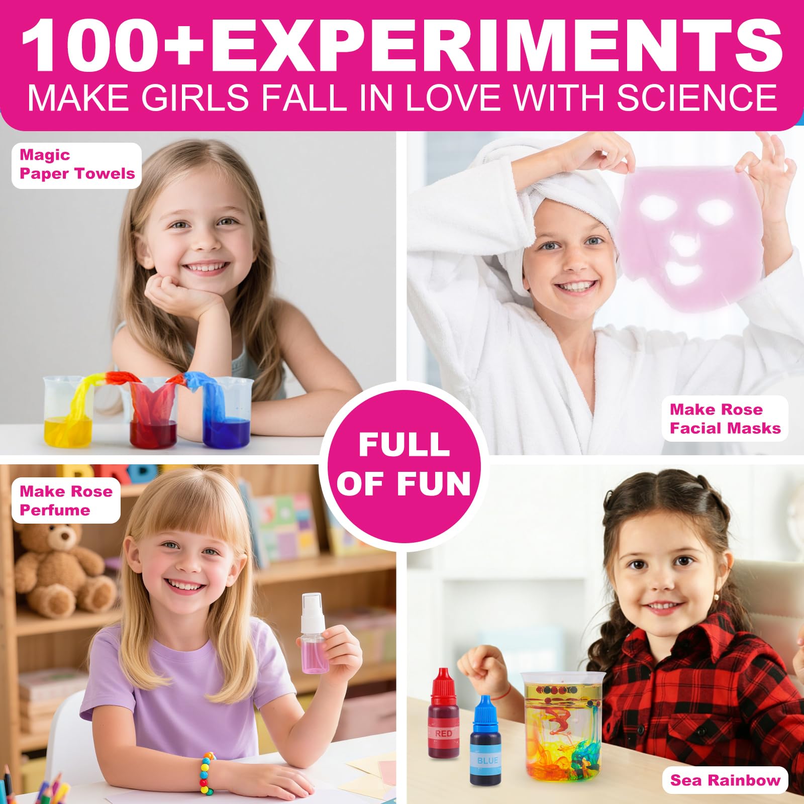 Girls Science Kit for Kids Ages 4-8 6-8 8-10, 100+ Fun Educational Experiments for Girls & Boys, STEM Projects and Science Experiments, Science Toys, Gifts for Kids - 4