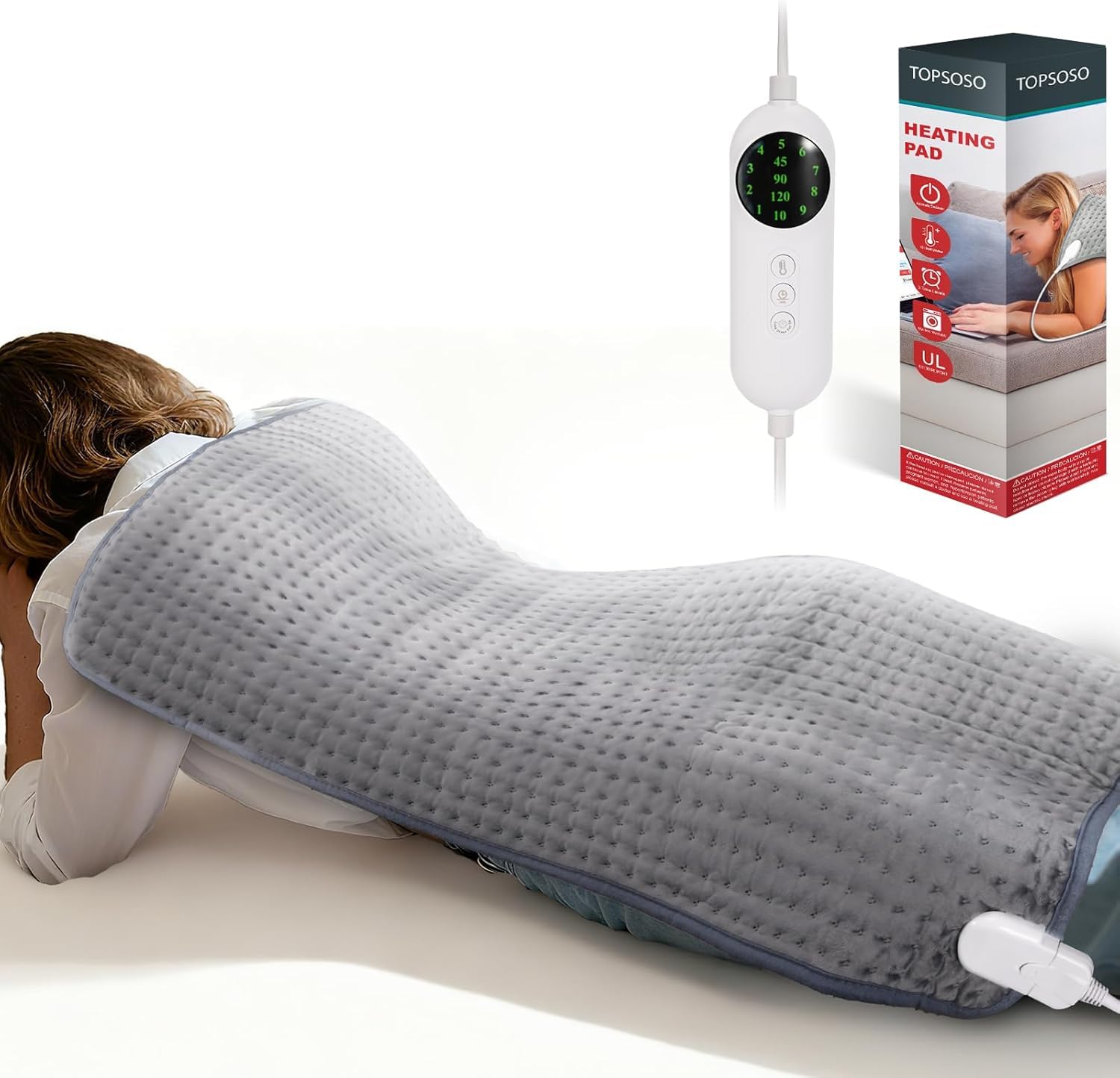 Termoforo Coperta riscaldante 100 x 50 cm con spegnimento automatico, tecnologia di riscaldamento rapido Termoforo elettrico, termoforo sicuro per schiena, collo, spalle (grigio)