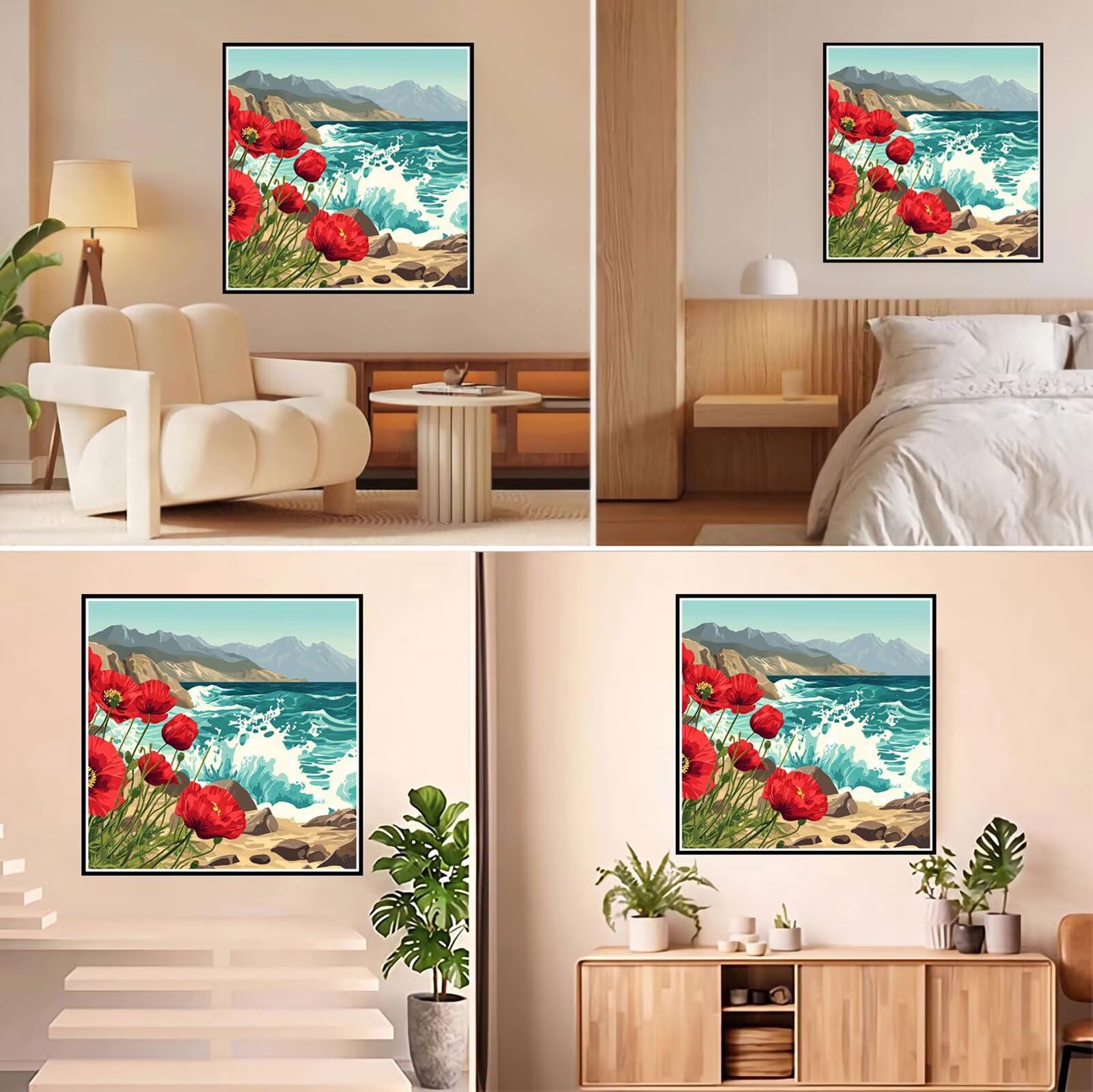 5D Diamond Painting Kit Complet, Diamond Painting Enfant Fleur Plein Foret Peinture Diamant Plage pour Adulte Débutant, Activité Manuelle Cristal Art Canevas Kit pour Décoration Murale 70x70cm FX#603