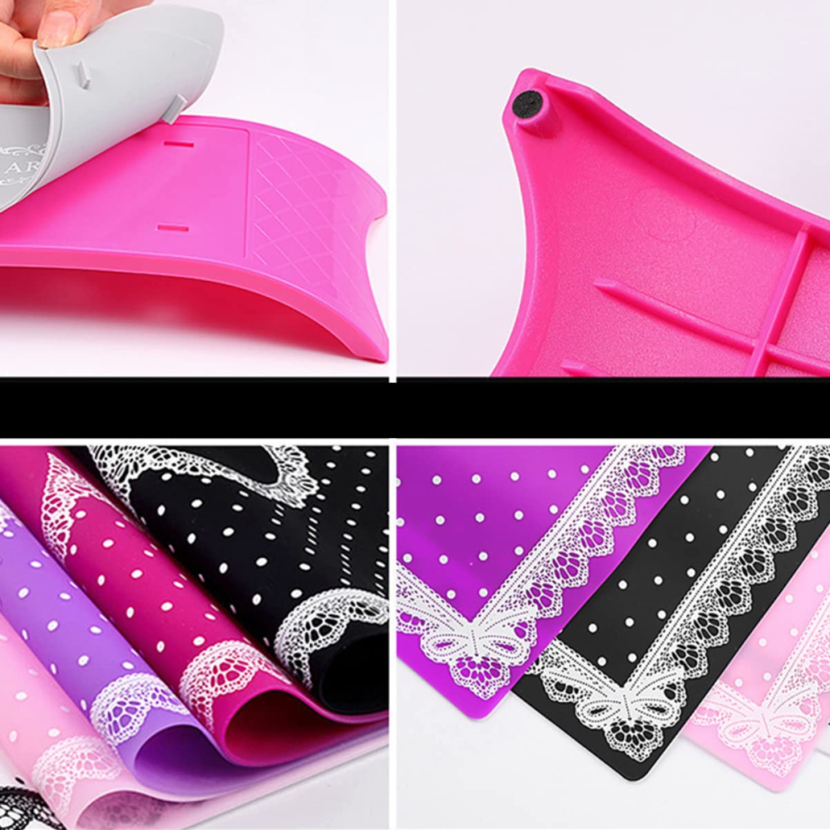 FRCOLOR 3pezzi Cuscino Silicone Per Manicure Tappetino Portatile e Lavabile Per Unghie Strumento Professionale Per Estetiste Art Rosa