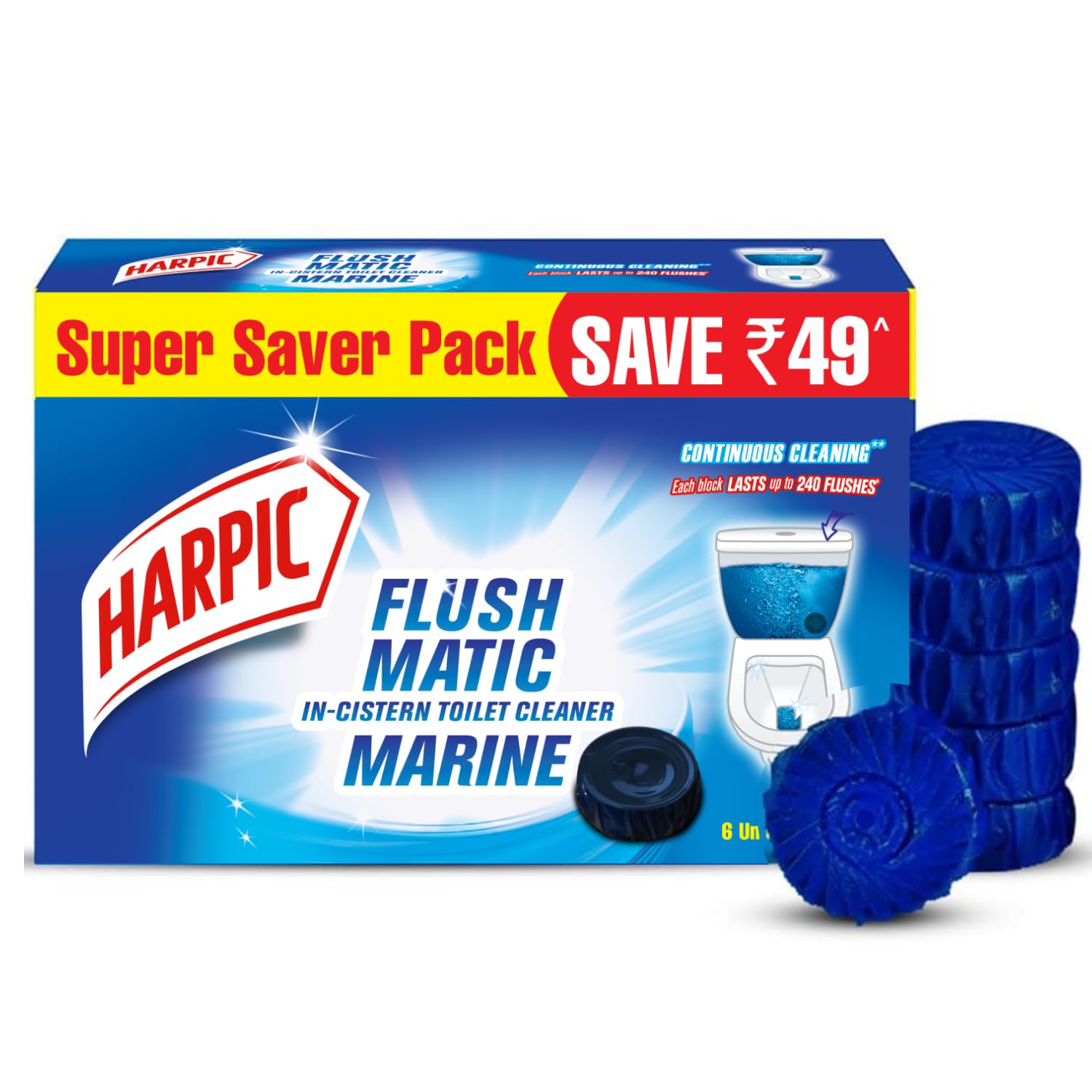Harpic Flushmatic In-Cistern Toilet Cleaner Blocks, Marine - 50 g (Pack of 6) | Toilet Flush Cleaner Balls-picture-23