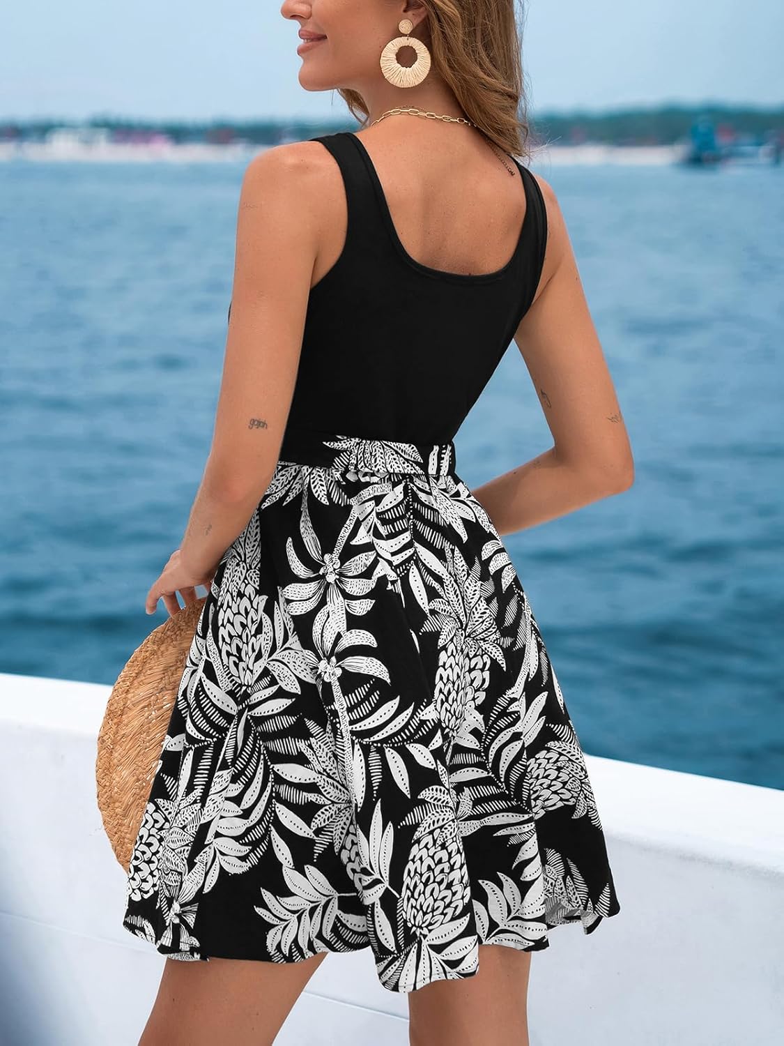 CUPSHE Women's Tropical Summer Dresses Flowy Beach Mini Dress Square Neck Sleeveless Vacation Sundress - Image 2