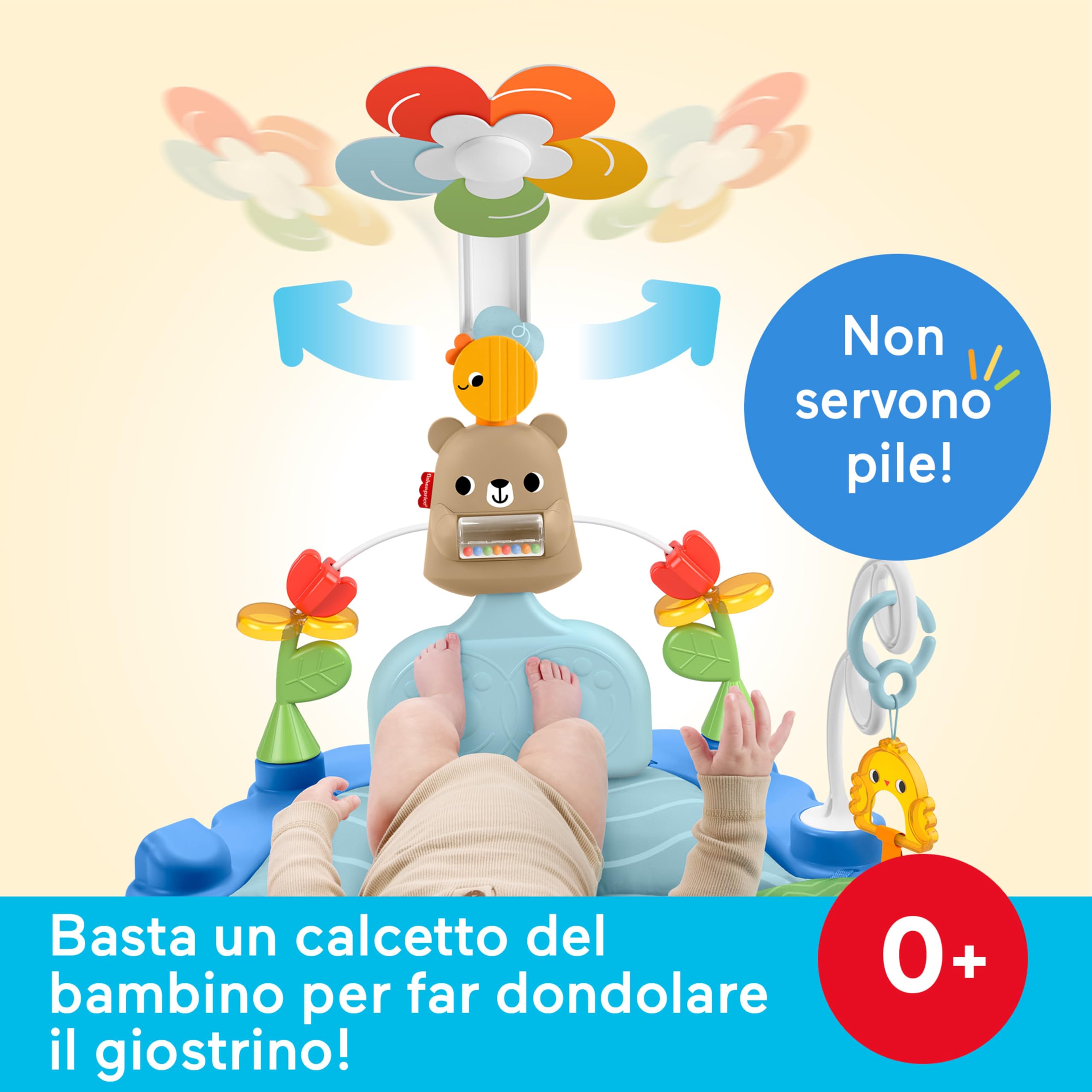 Fisher-Price Palestrina Scalcia e Dondola 3 in 1 | Tappeto gioco bebè, più di 10 attività sensoriali, gioco sviluppo senza elettronica, neonati da 0 mesi, JMT98