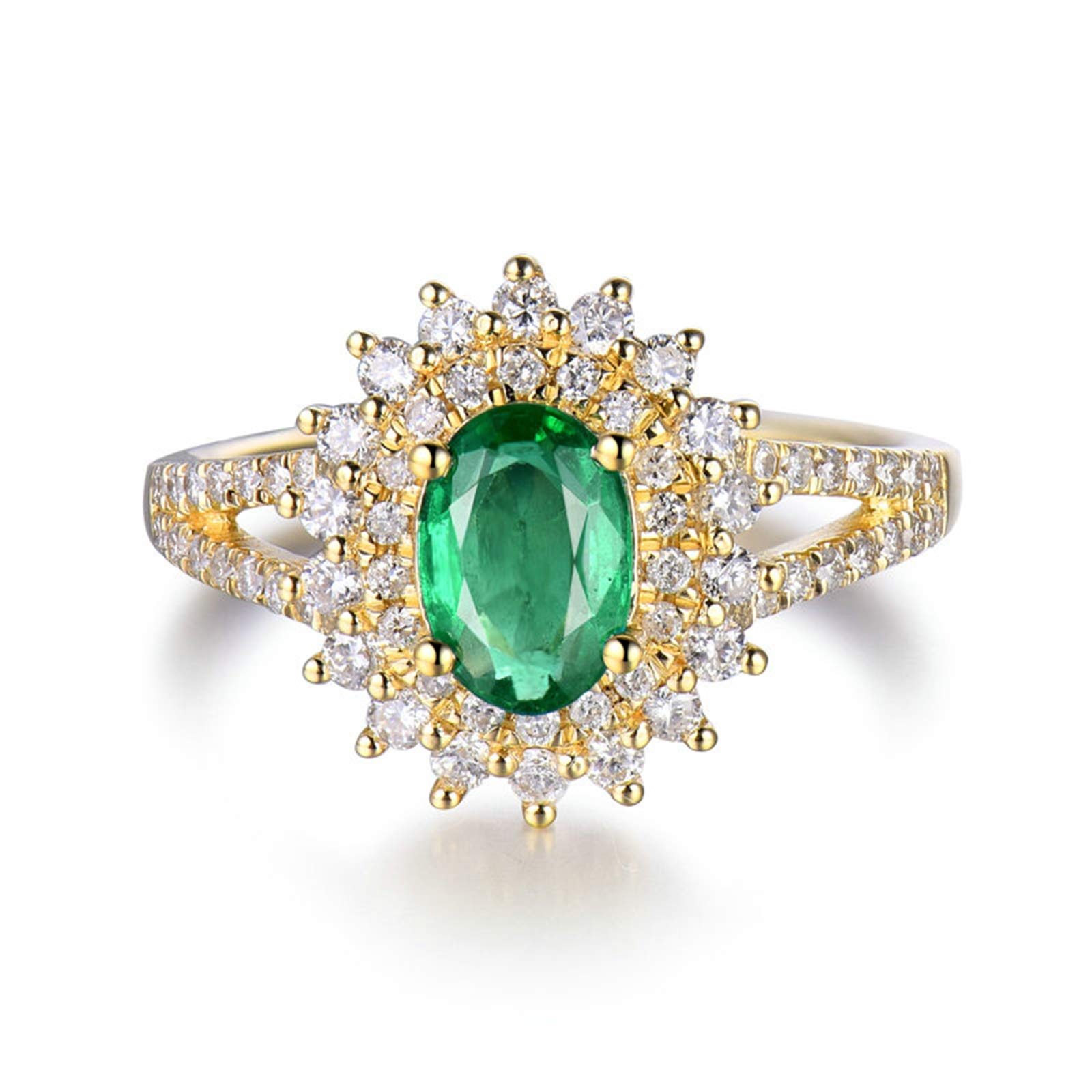 18K(750) Weißgold Ringe Frauen, 0.65ct Smaragd Ehe Ring mit Gravur mit Diamant Ringe Party Reise Schmuck Größe 45 (14.3)-70 (22.3)