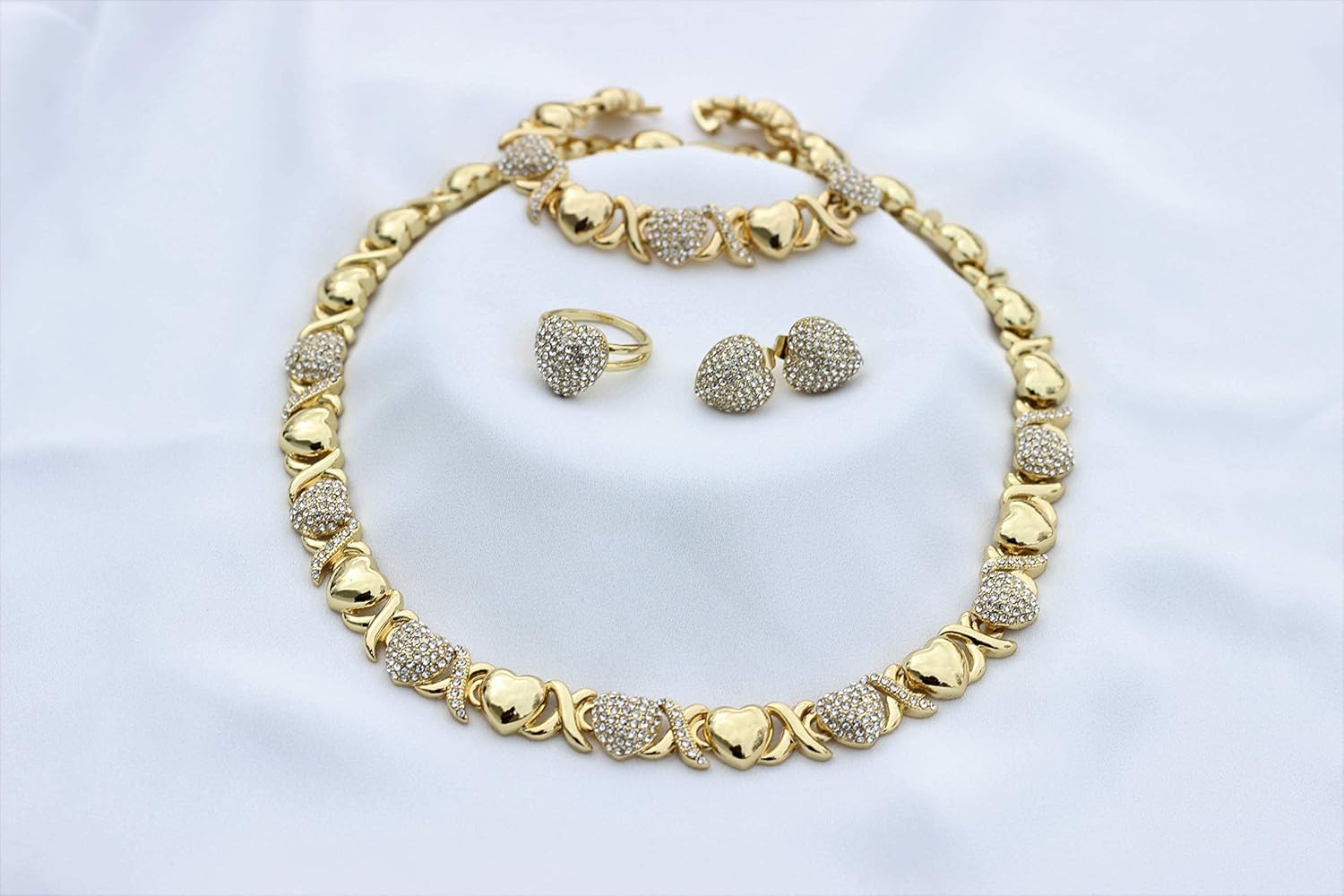 Hugs And Kisses Necklace Set - Necklace Set - Gold Plated Necklace Set - Gold Plated Earrings Ring Bracelet Necklace - Image 6