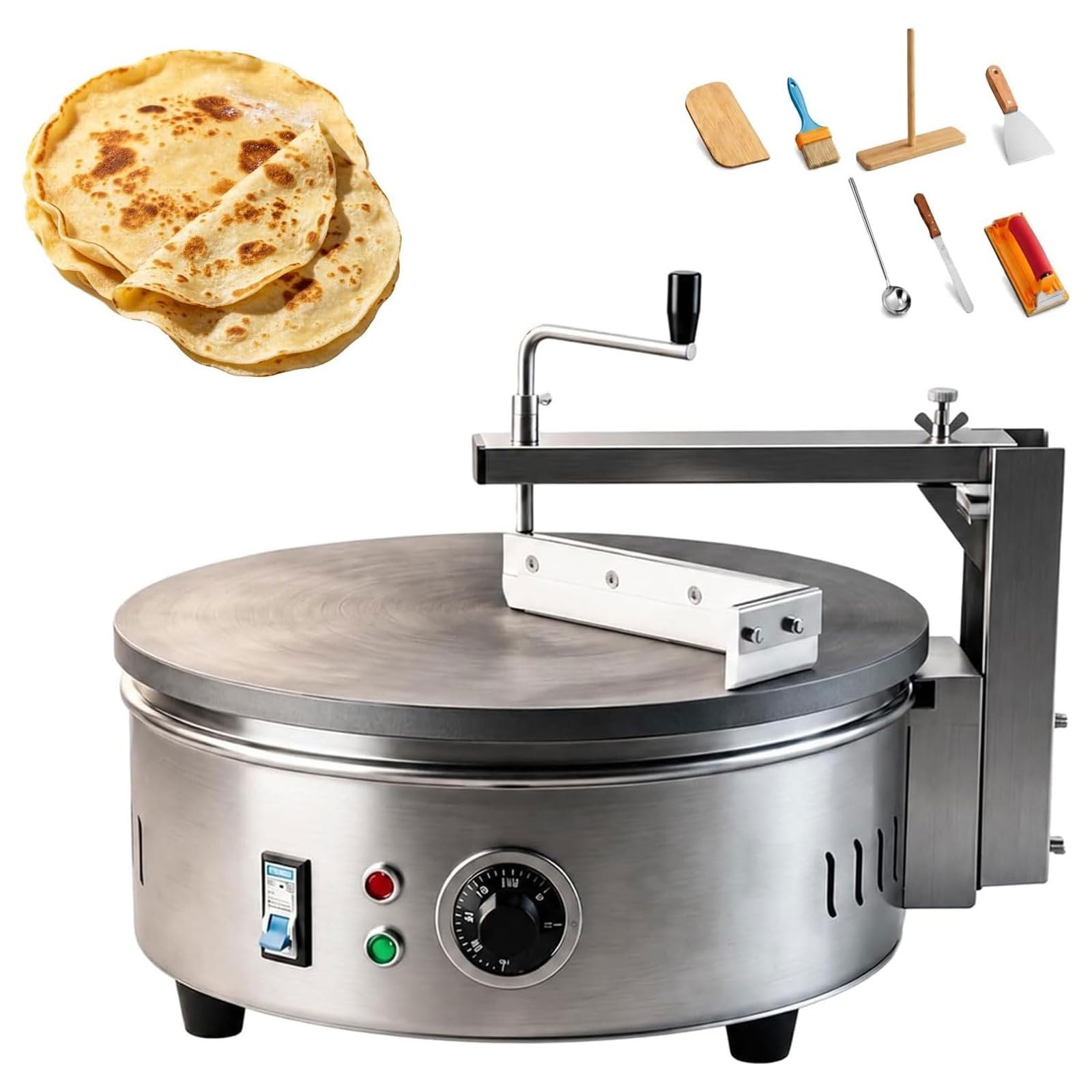 GYKOZY 220v 40cm Non-Stick Electric Crepe Hotplate Maker,7 Auxiliary Tools,for Home Commercial,Pancake Griddle,Thermostatic Control,Semi-Automatic,for Snack Shop