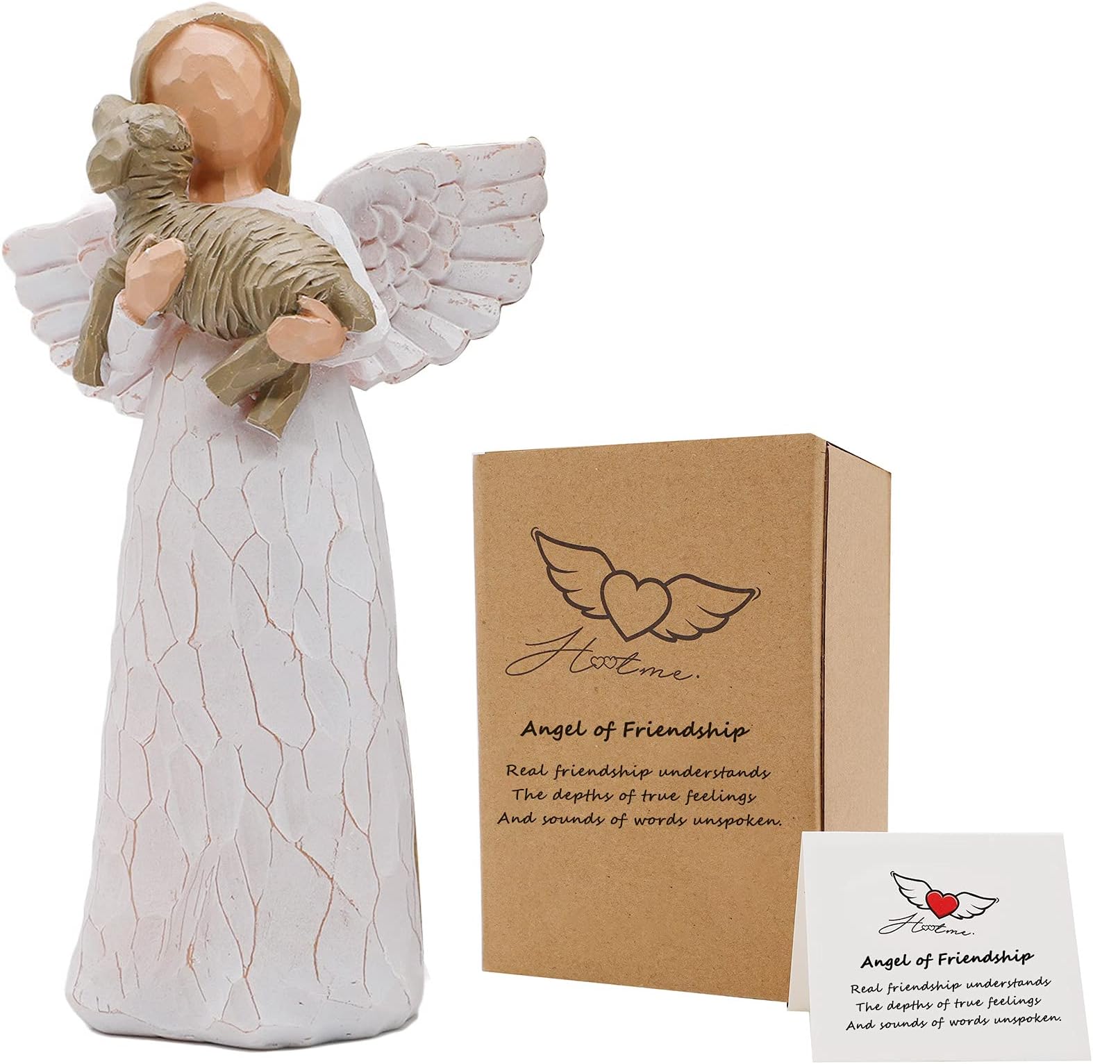 Angel of Friendship, Angel Statues and Figurines Holding a Dog Pet Passed Away Sympathy Sculpture Sympathy Pet Memorial Gifts Hand-Painted Figure 6.3 Inch