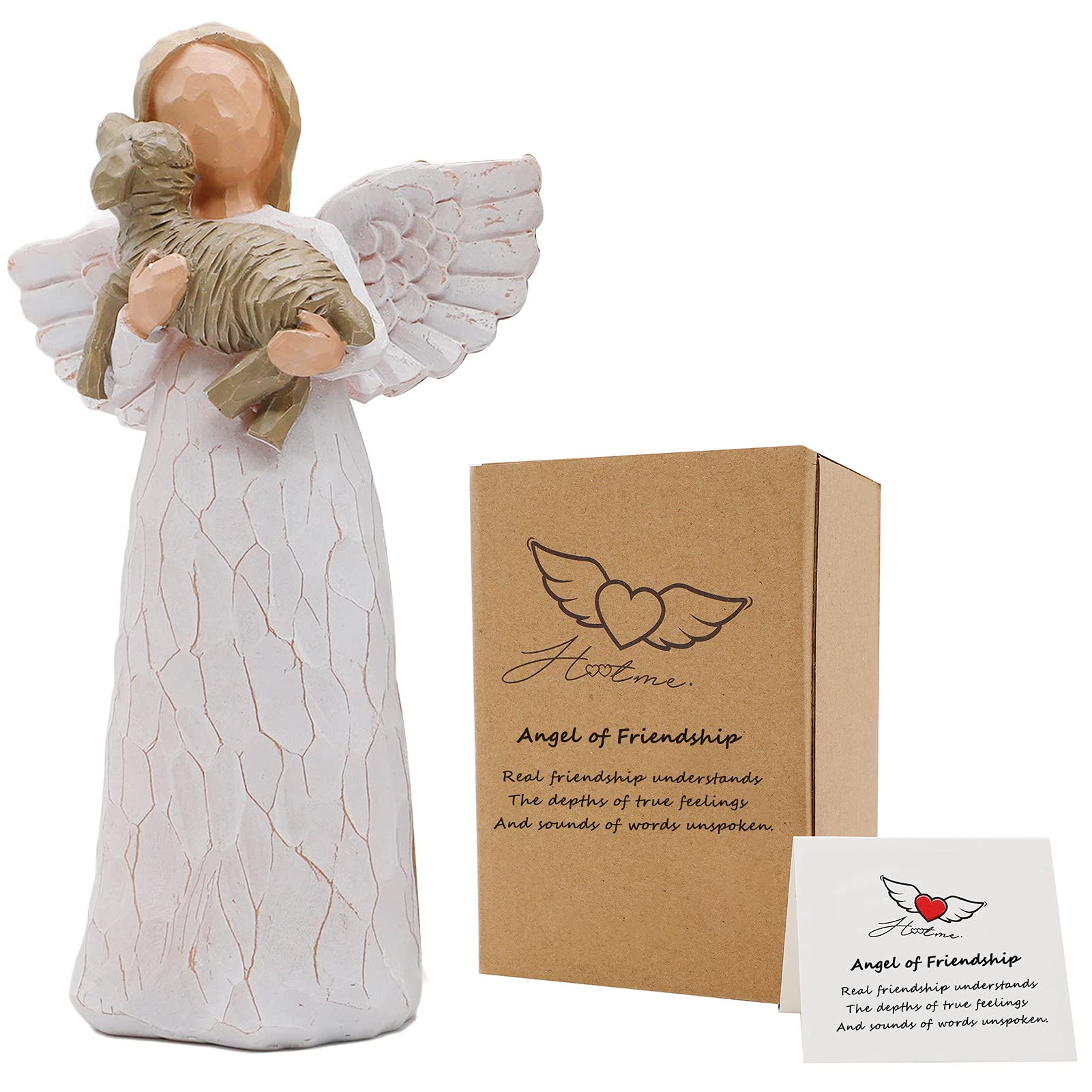 Angel of Friendship, Angel Statues and Figurines Holding a Dog Pet Passed Away Sympathy Sculpture Sympathy Pet Memorial Gifts Hand-Painted Figure 6.3 Inch