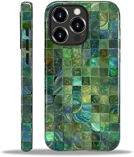 Miniatura 596 de Funda para iPhone 11 Pro Funda, Diseño de Patrón de Mosaico de Vidrio en Tono Verde - Protección Dual Híbrida Silicona + PC Duro Resistente a Golpes
