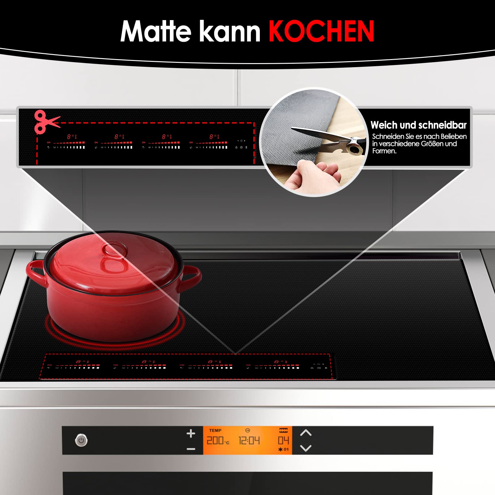 KitchenRaku Esterilla protectora de inducción, silicona para placa de inducción (magnética) contra arañazos para cocinas de inducción, alfombrillas de silicona multifuncionales (61 * 53cm Negro)