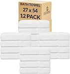 GOLD TEXTILES Premium Bath Towel Set (Pack of 12,27 x 54) 100% Ring-Spun Cotton Towels for Hotel, Spa, Soft and Absorbent (27 x 54, White - 12 Pcs)