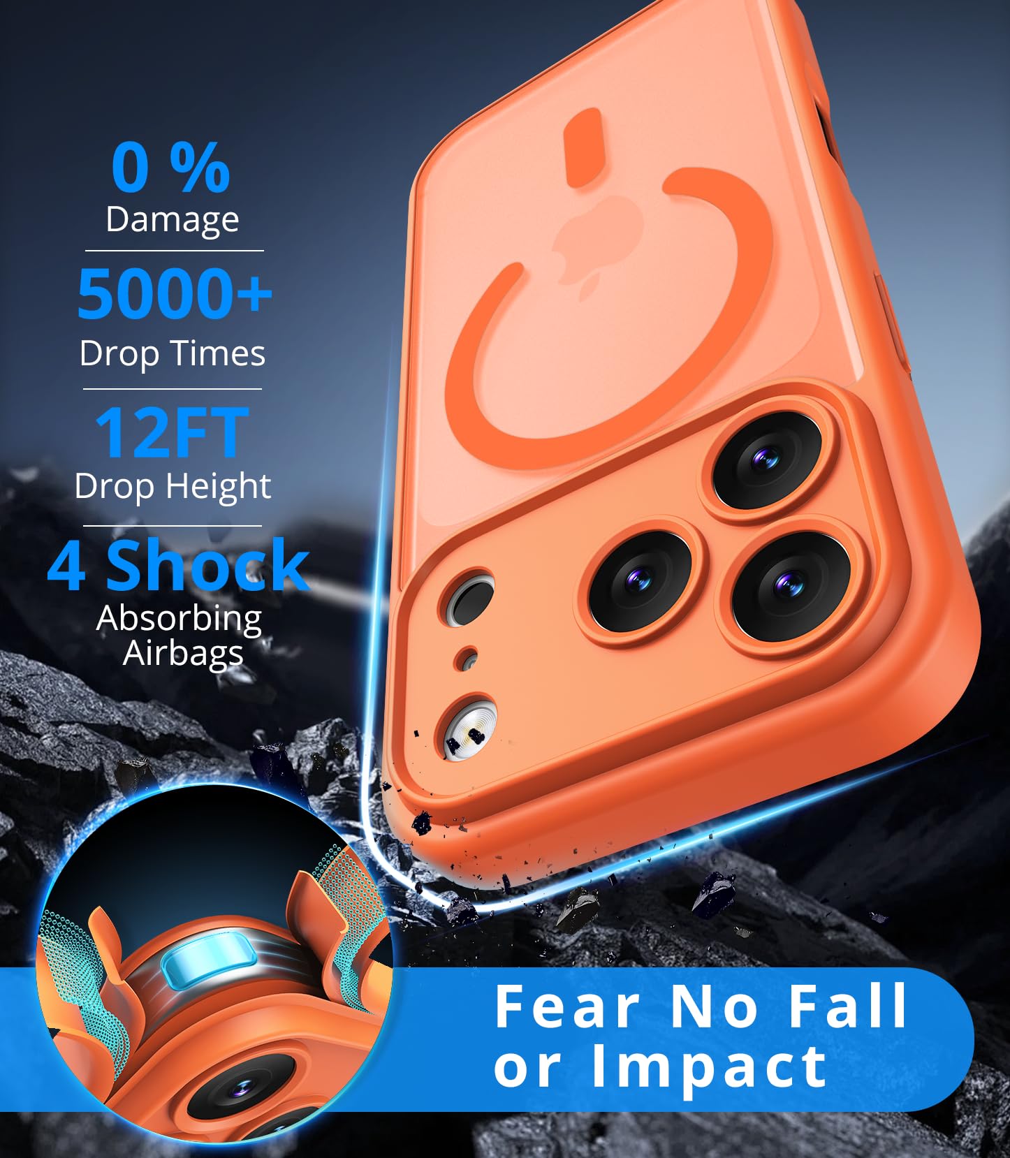 Vansdon Cover Magnetica per iPhone 17 Pro con 1 Pezzi Vetro Temperato, Compatibile con Magsafe, Protezione anticaduta di livello militare, Custodia Traslucida Opaca Sottile Antiurto-Arancia