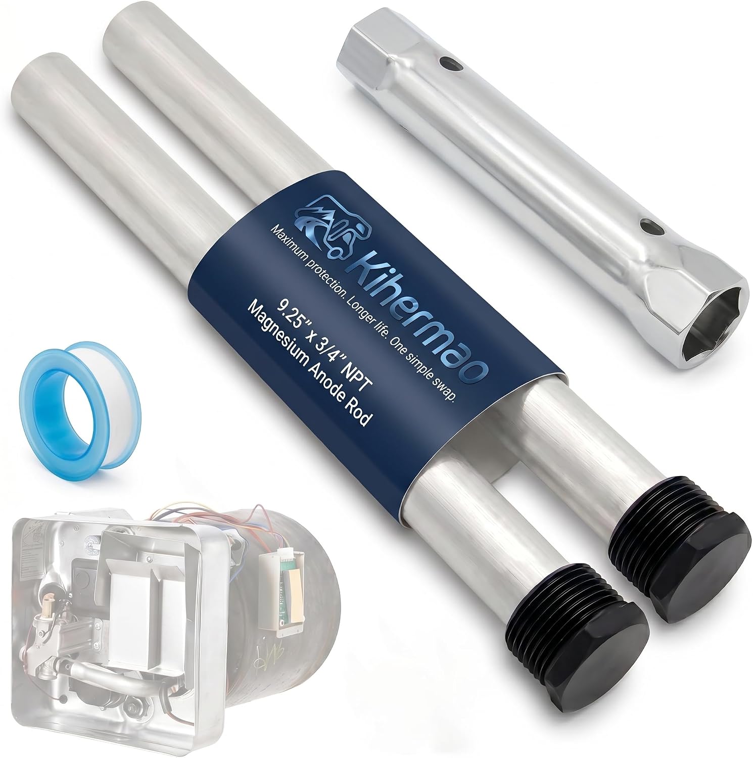 RV Water Heater Anode Rod Kit, 9.25" x 3/4" NPT, 2 Pack | Magnesium Anode Rods, With 1-1/16 Inch Socket, For Suburban RV Hot Water Heater, Corrosion Protection, Eliminate Odors
