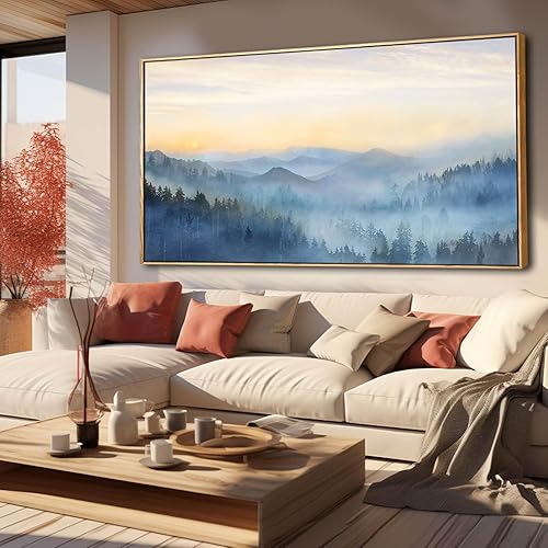 Miniatura 5 de Home Decor Mountain Wall Art Blue Large Framed Artwork for Living Room Bedroom Office Wall Decorations 29x58 Inch