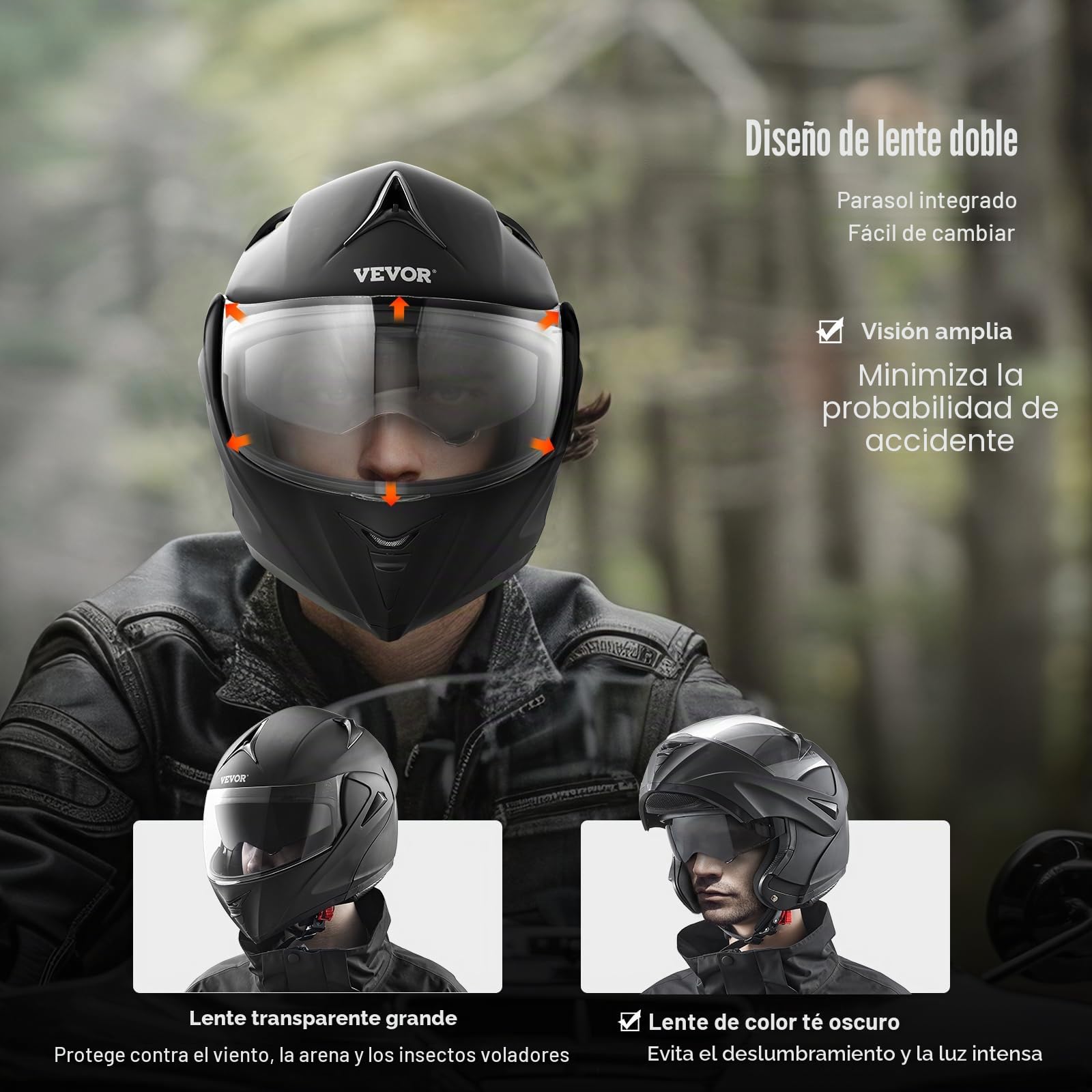 VEVOR Casco de Motocicleta, sin Máscara, ABS y de Alta Densidad con Ranura para Bluetooth y Lentes Intercambiables, Cómodo Casco de Motocross, Apto para Jóvenes y Adultos, Talla L, 59-60 cm