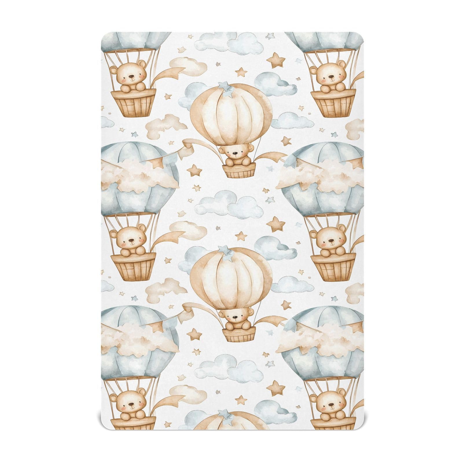 Crib Sheets for Boys Bear Hot Air Balloon Baby Girl Sheets,Neutral Mini Crib Mattress Sheets,Crib Mattress 52 * 28 * 9In
