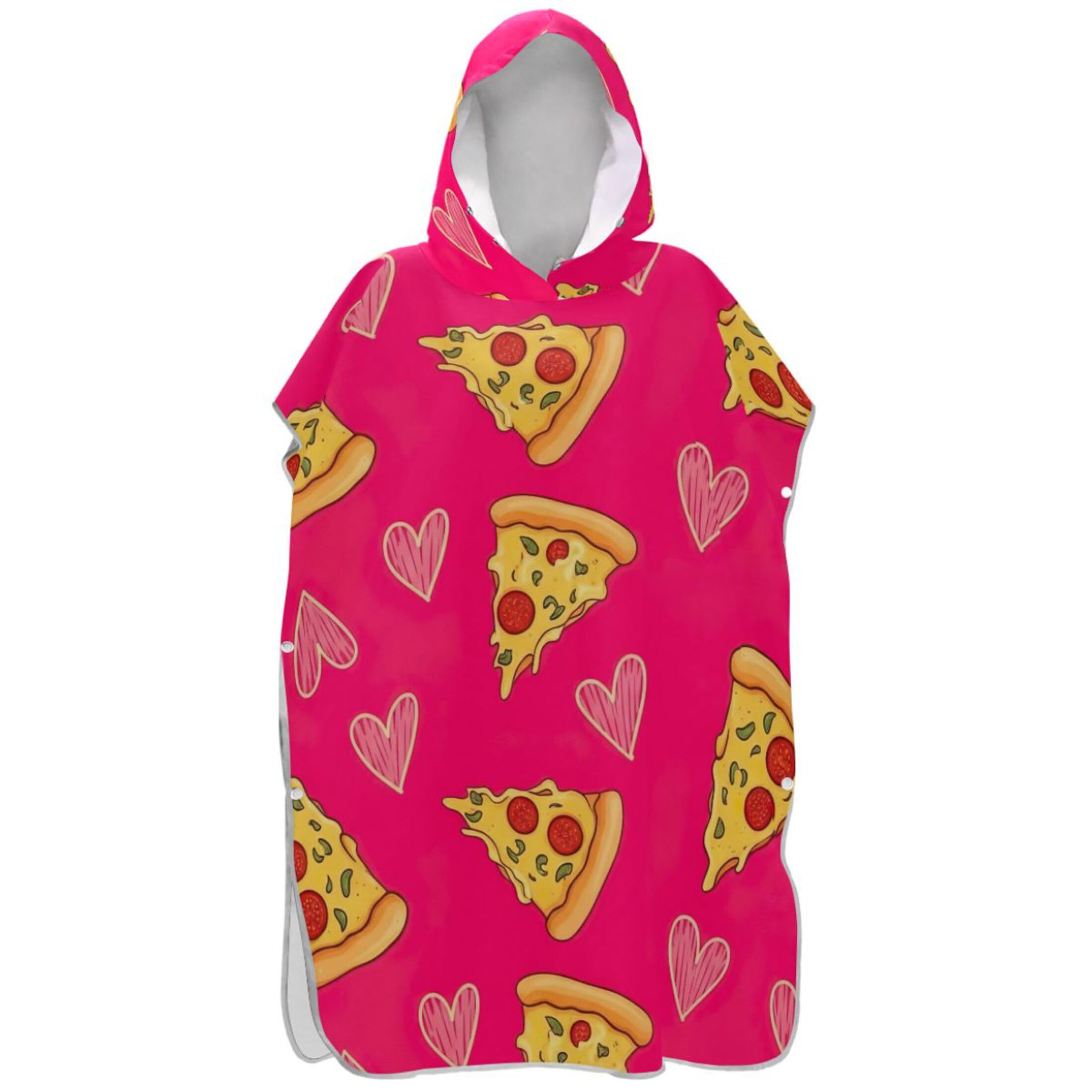 Poncho de surf léger pour homme avec serviette à capuche rose motif cœur de pizza