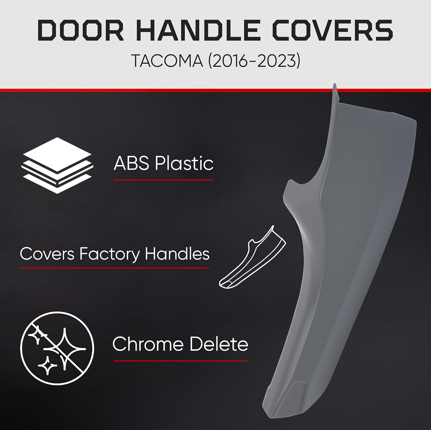 AJT DESIGN Car Door Handle Cover Compatible with Toyota Tacoma (2016-2023) | ABS Plastic Interior Trim, Chrome Delete Tacoma Door Handle Cover | Made in USA, Pack of 4 (Front & Back) - Cement image 4