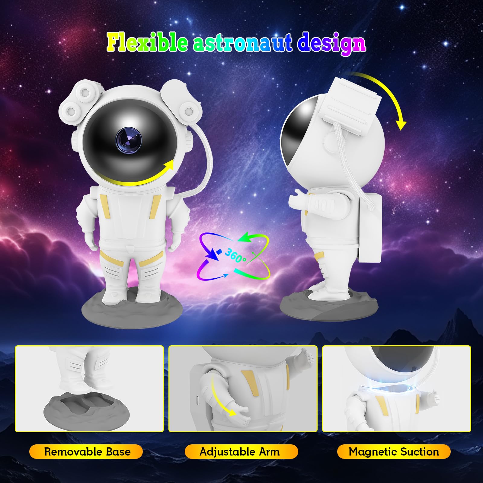 Astronauta Proiettore Stelle, Spaceman Galaxy Star Lampada Notturna，LED Star Cielo Stellato Projector Light con timer e telecomando,Luminosità e Velocità Regolabili, Regalo per Bambini e Adulti